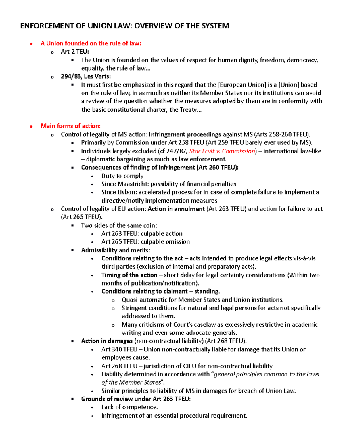Enforcement OF Union LAW Overview OF THE System ENFORCEMENT OF UNION