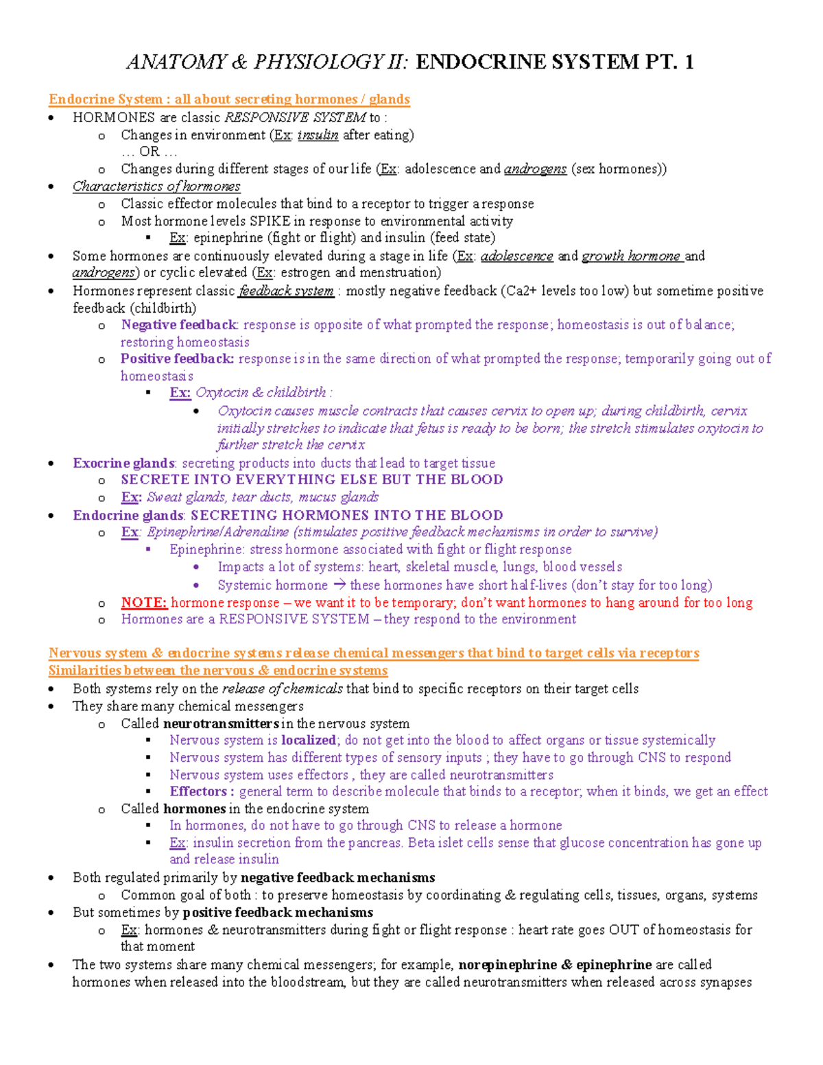 TEST 2 Endocrine System ANATOMY & PHYSIOLOGY II ENDOCRINE SYSTEM PT
