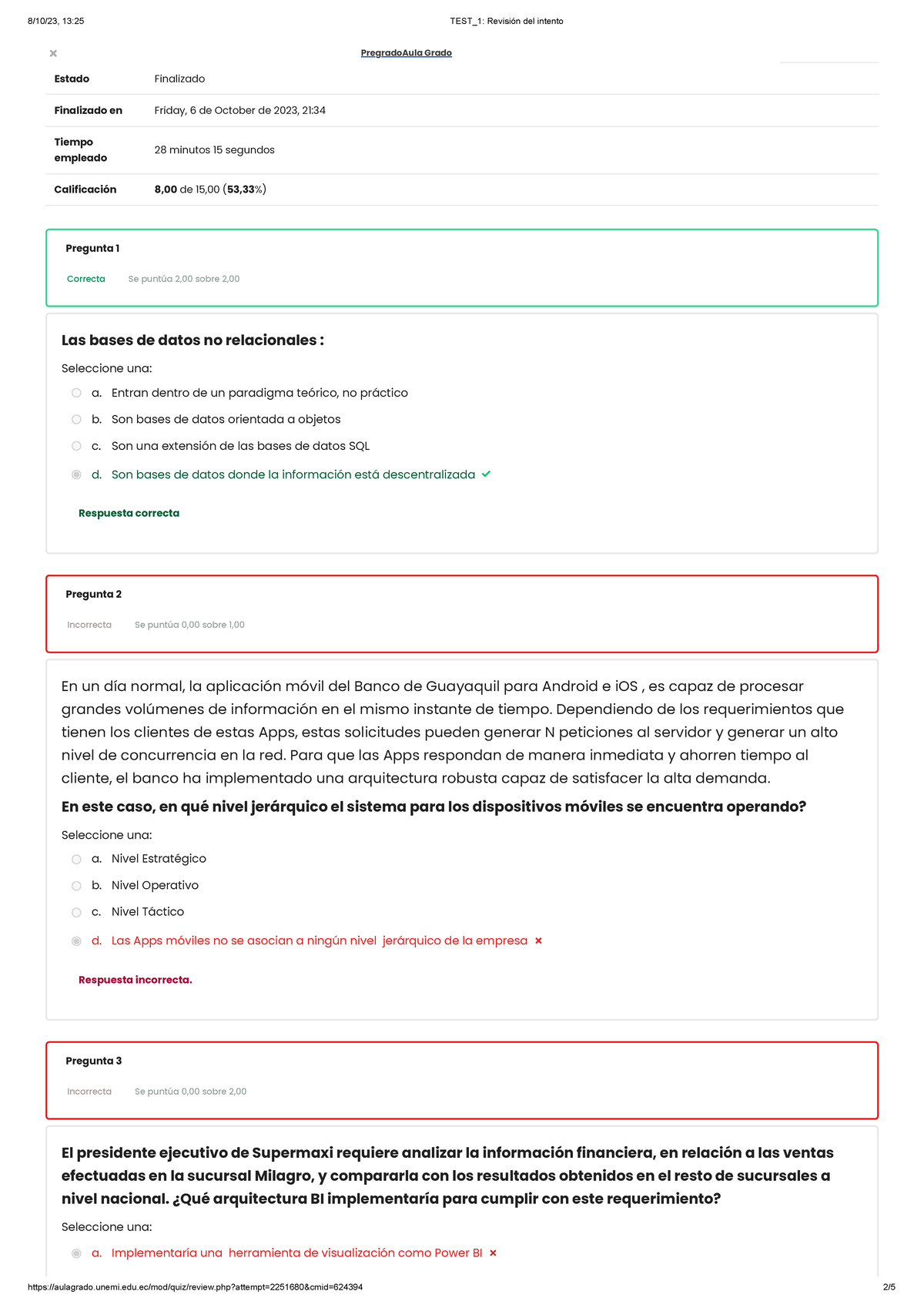 TEST 1 Revisión Del Intento - Comenzado El Friday, 6 De October De 2023 ...