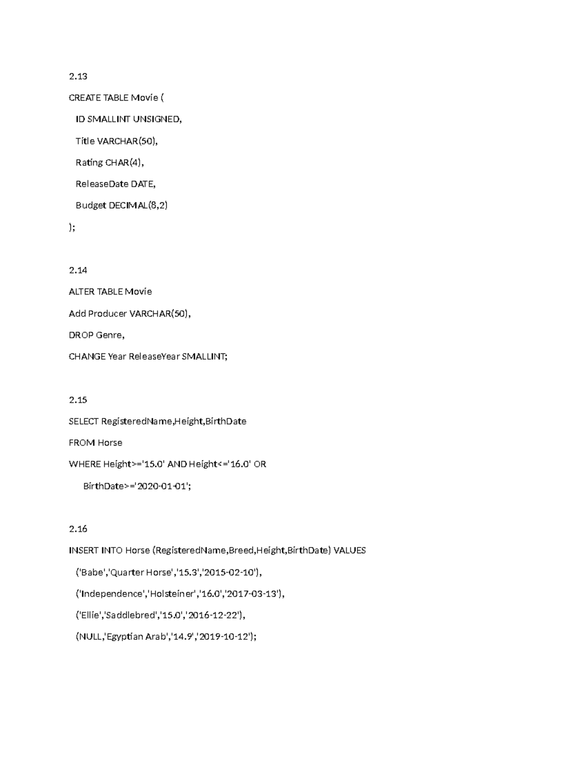 Data Management Foundations D426 - Lab Answers - CREATE TABLE Movie ...