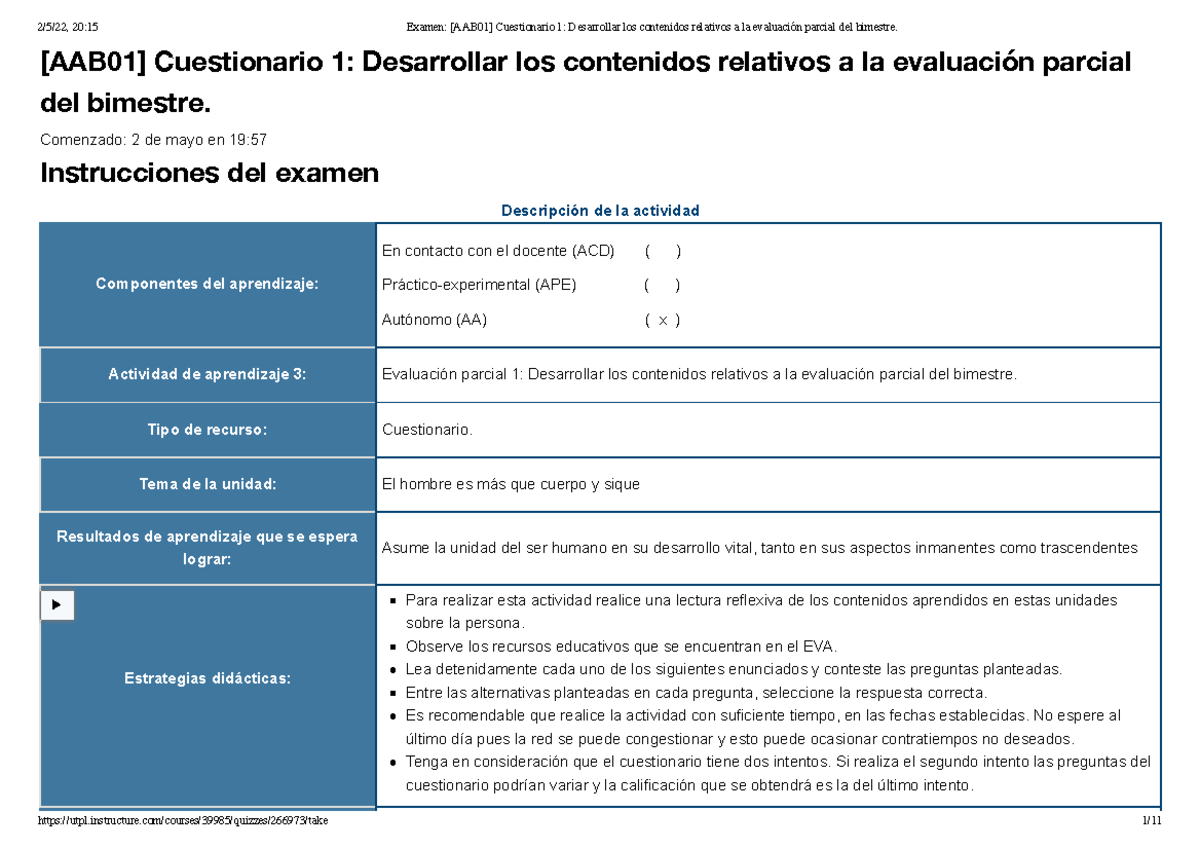 Examen [AAB01] Cuestionario 1 Desarrollar Los Contenidos Relativos A La ...