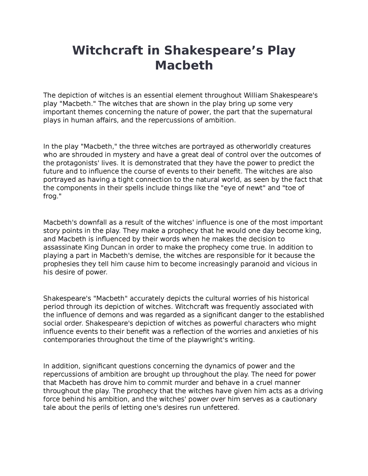 essay on the witches in macbeth