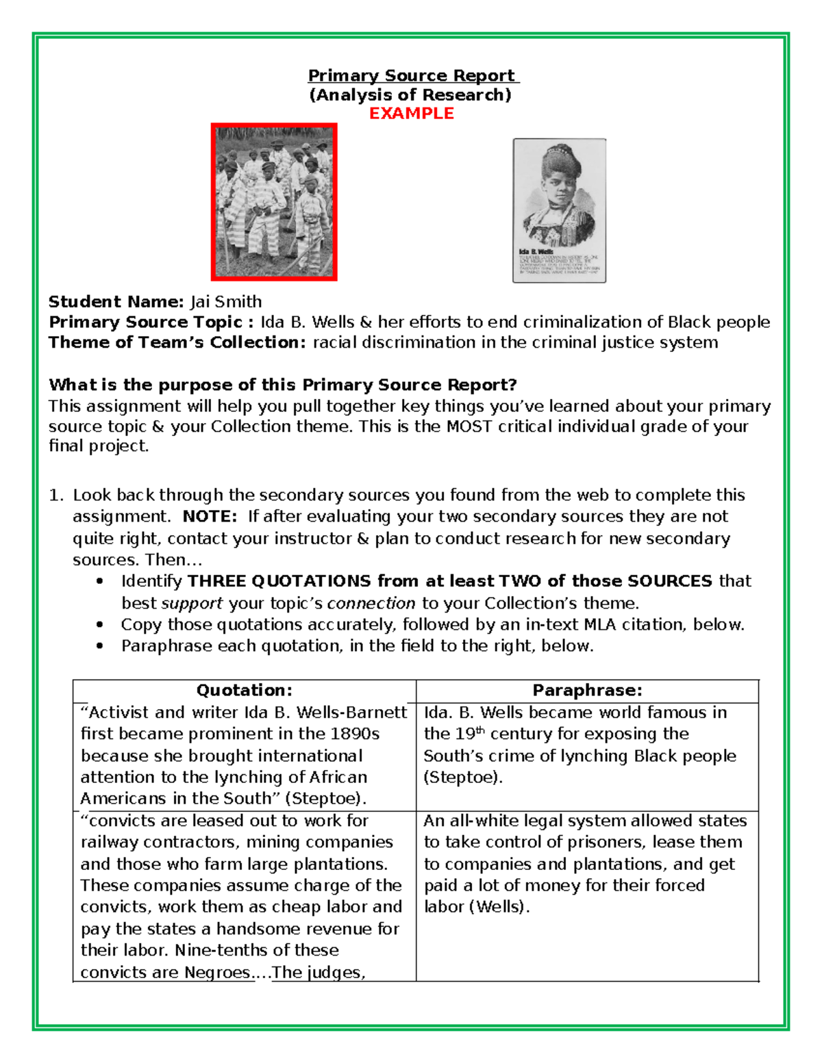 Primary Source Report Example Jai Smith 23 Faday - Primary Source ...
