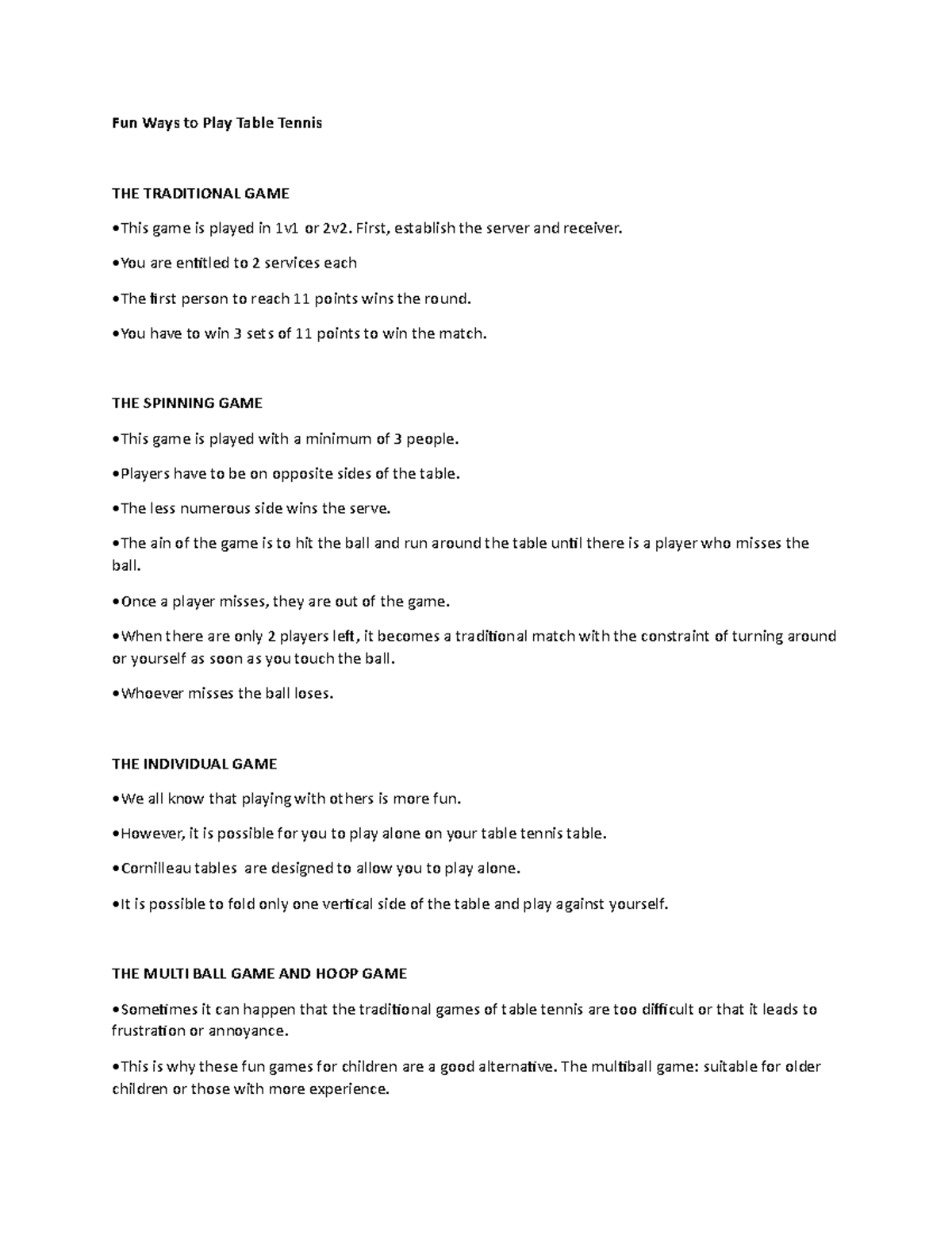 Table Tennis - Fun Ways to Play Table Tennis THE TRADITIONAL GAME This ...