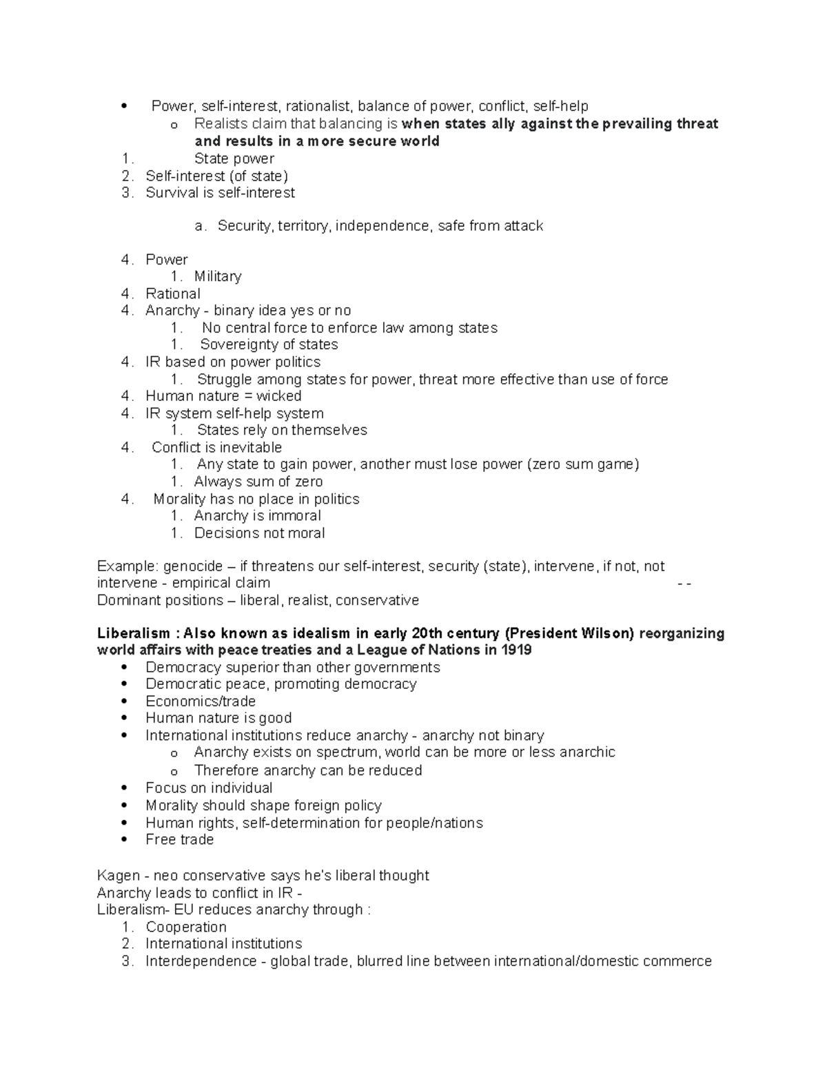 U.S. Foreign Policy Notes - Power, self-interest, rationalist, balance ...