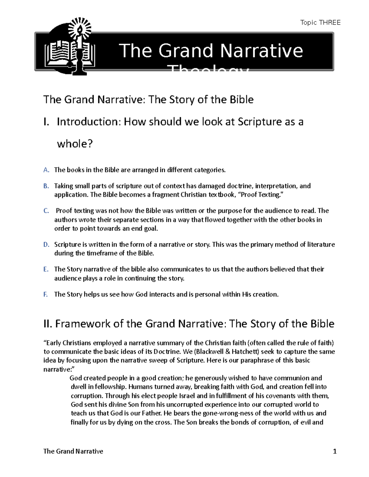 Topic 3 The Grand Narrative No Blanks The Grand Narrative