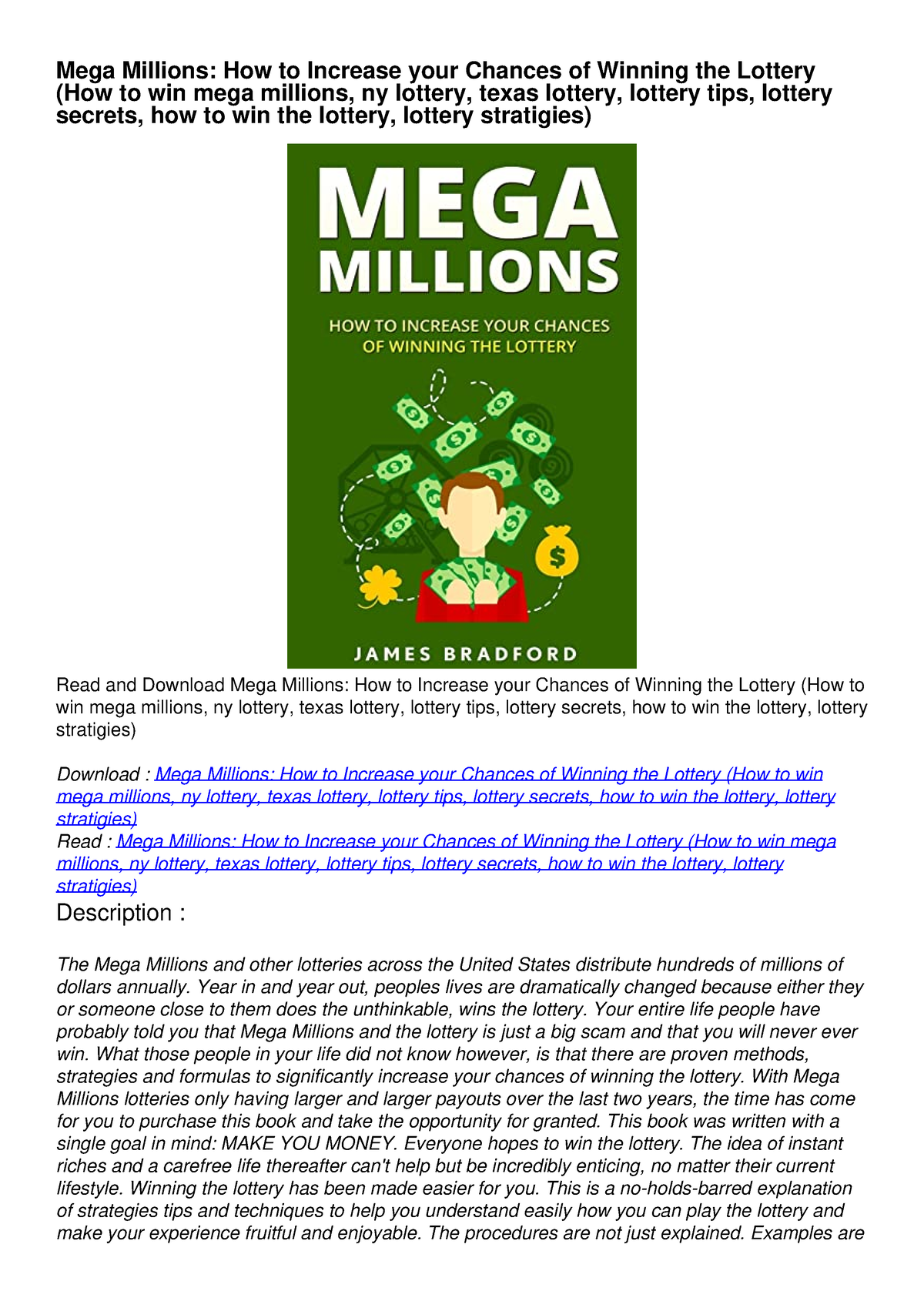 Read Download Mega Millions: How To Increase Your Chances Of Winning 