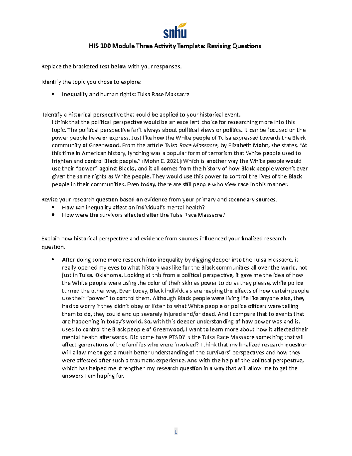 Module 3 . Revising Question - HIS 100 Module Three Activity Template ...