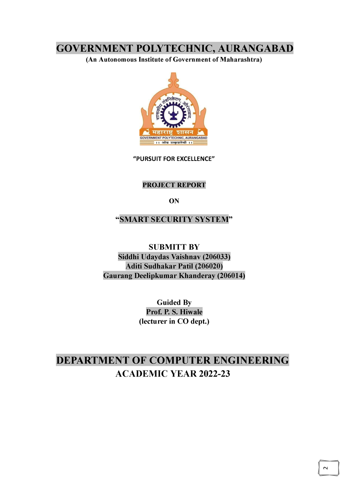 Final Project Report - 2 GOVERNMENT POLYTECHNIC, AURANGABAD (An ...