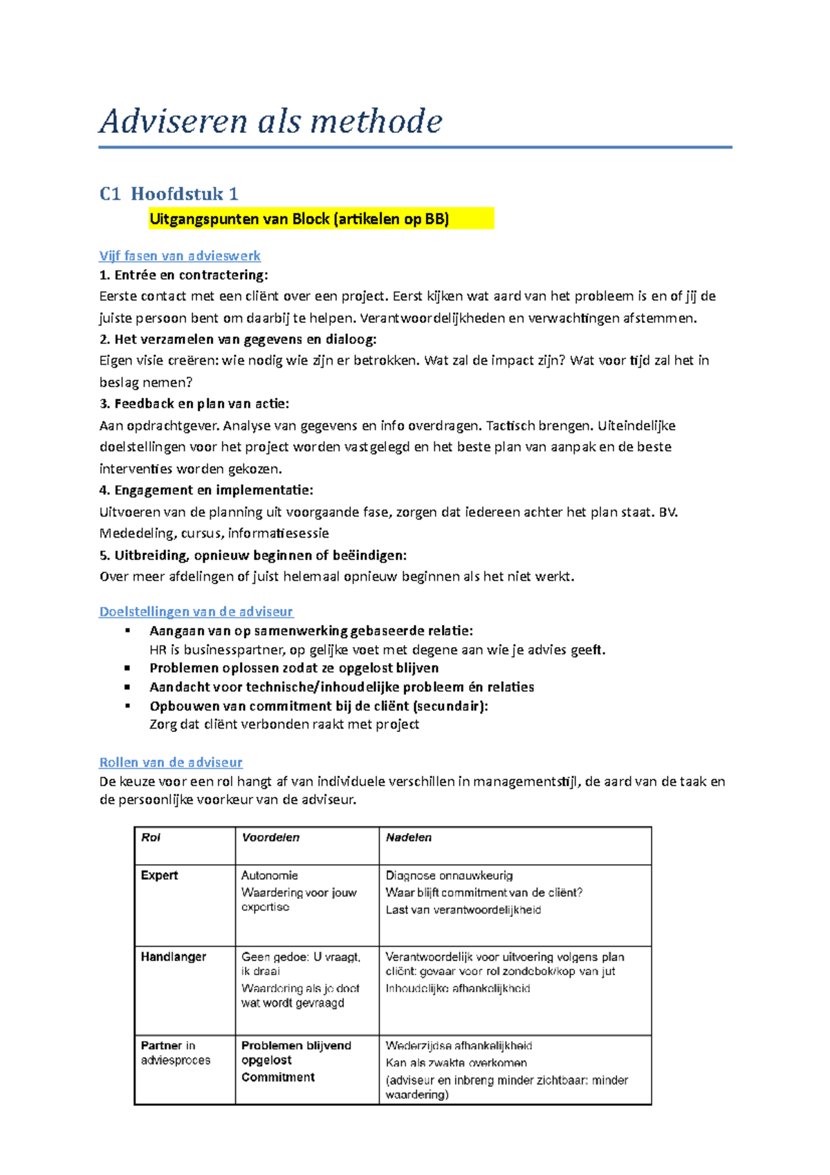 Adviseren Als Methode (Samenvatting/colleges) - Adviseren Als Methode ...