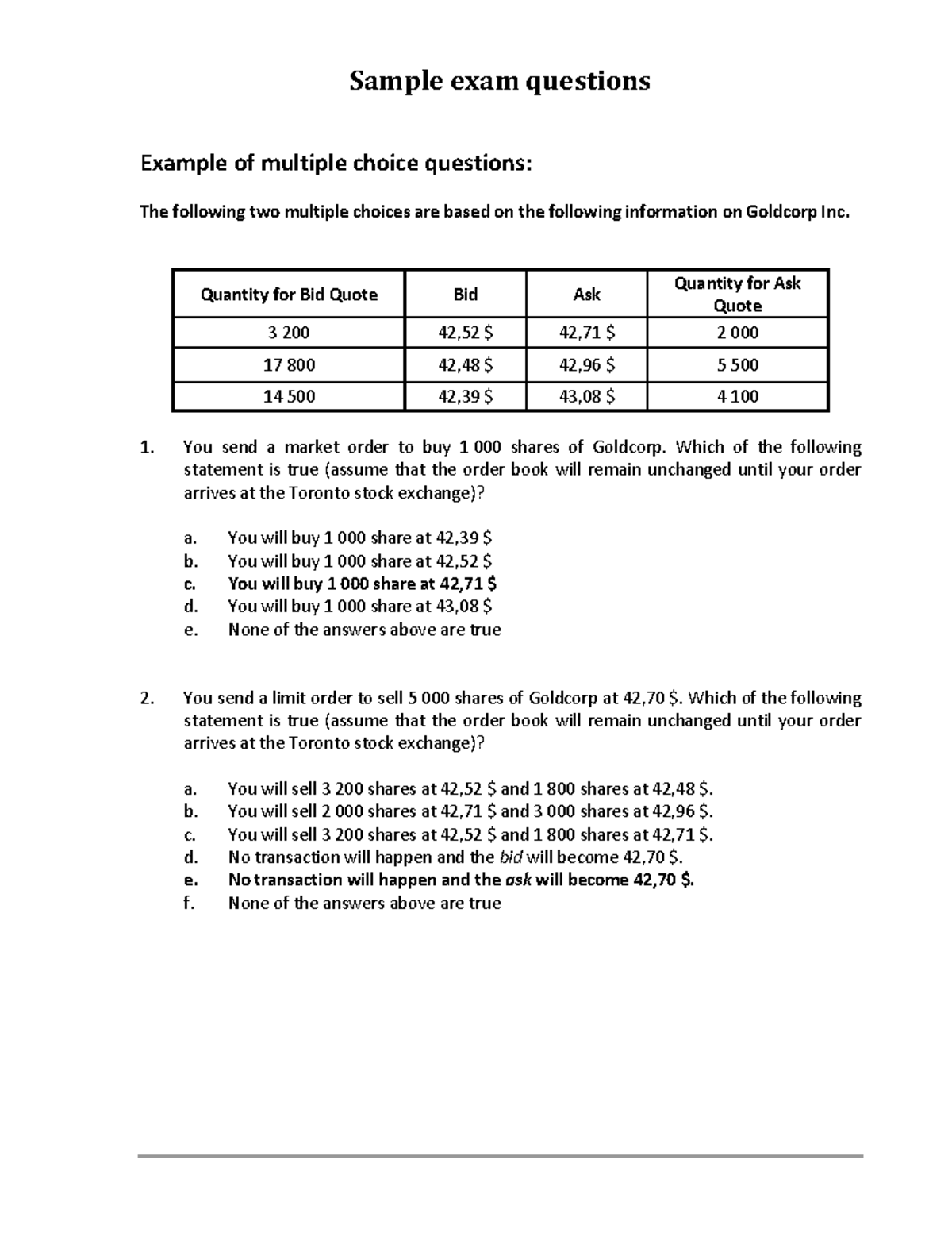 Exam Questions with Solutions - Sample exam questions Example of ...
