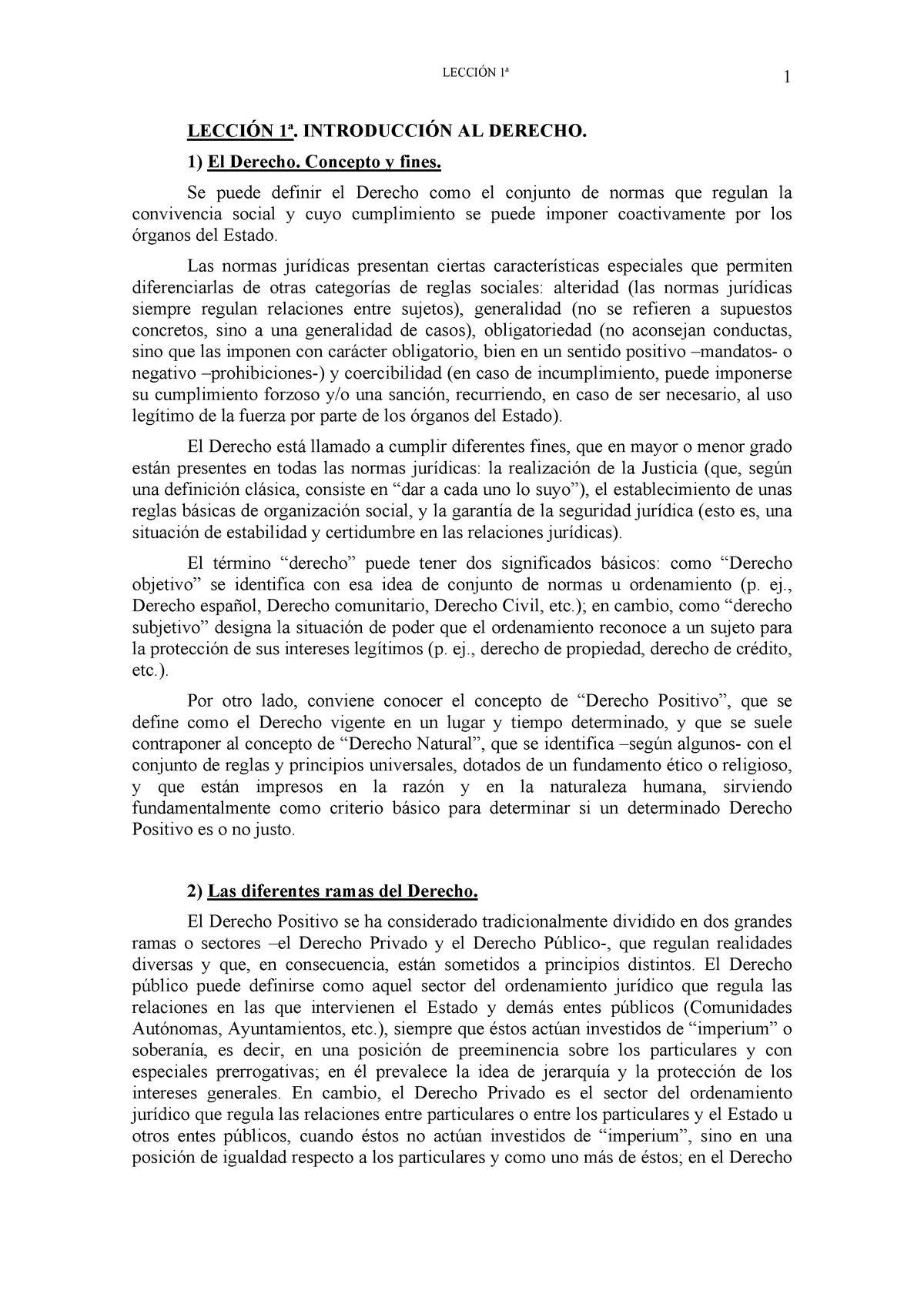 Tema Uno De Derecho Civil - LECCIÓN 1ª 1 LECCIÓN 1ª. INTRODUCCIÓN AL ...