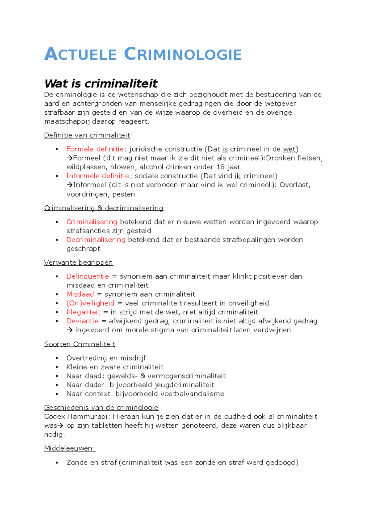 Samenvatting Actuele Criminologie - ACTUELE CRIMINOLOGIE Wat Is ...