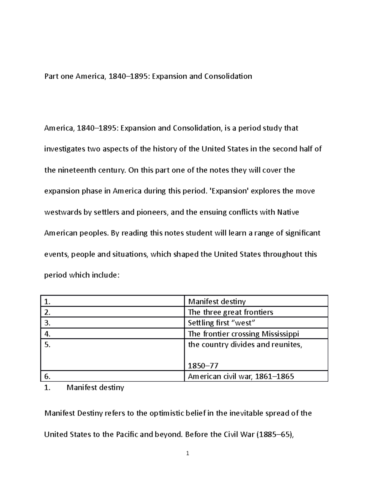 America 1840 1895 expansion and consolidation - Part one America, 1840 ...