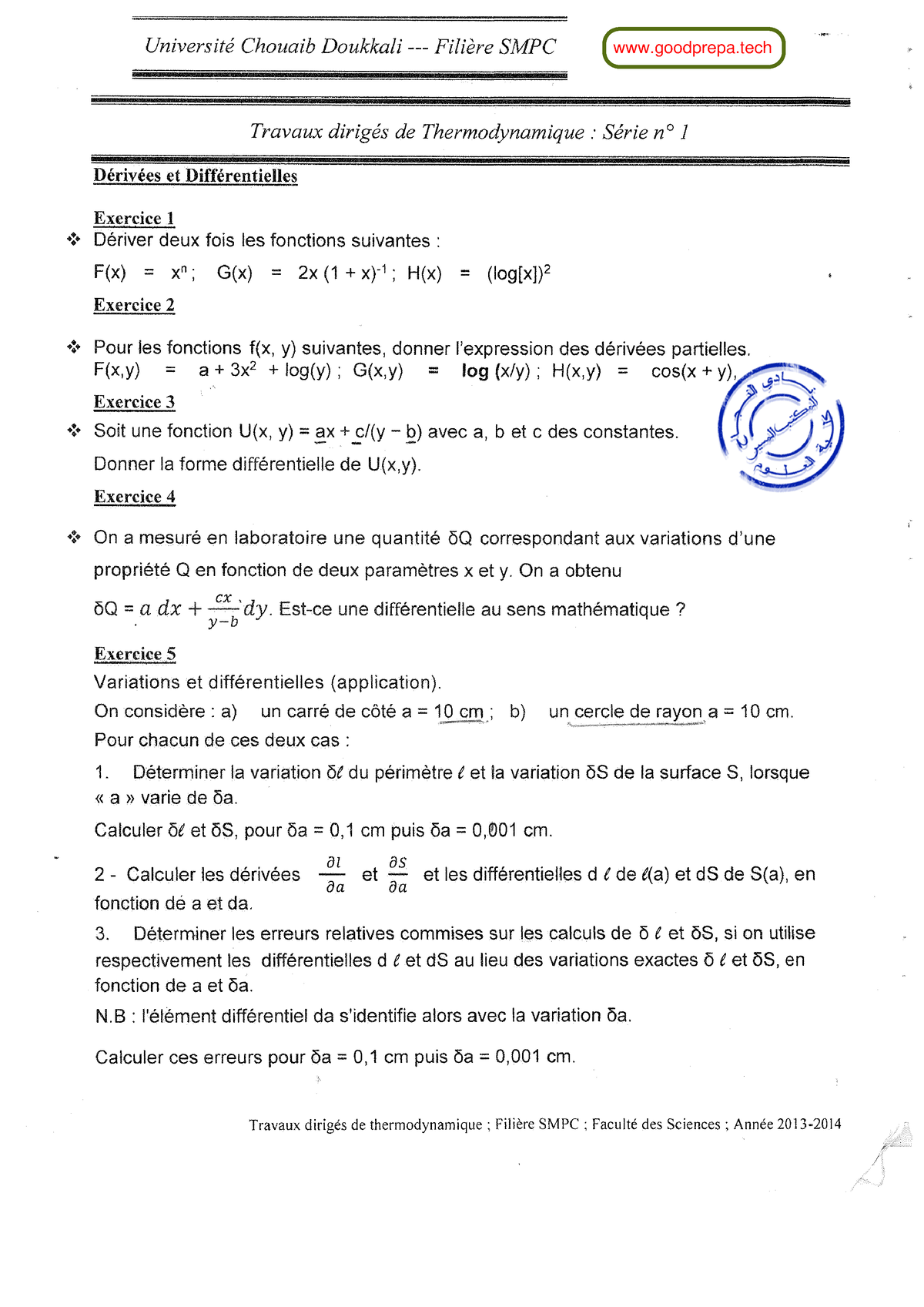 Thermodynamique Smpc TD (1) - Analyse Des Données - USTO - Studocu