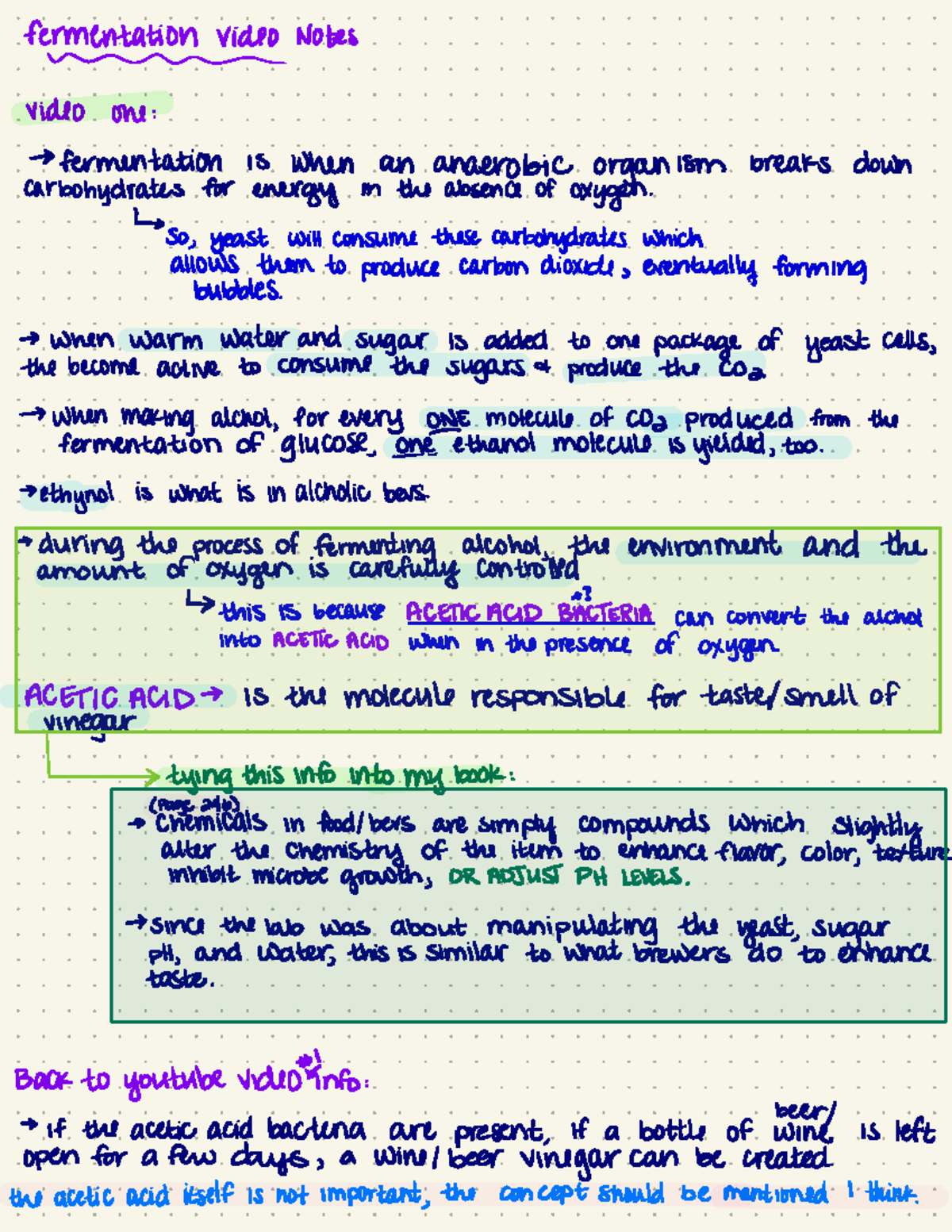 Video Notes fermentation Lab Majors Bio1406 TCCD fermented Notes