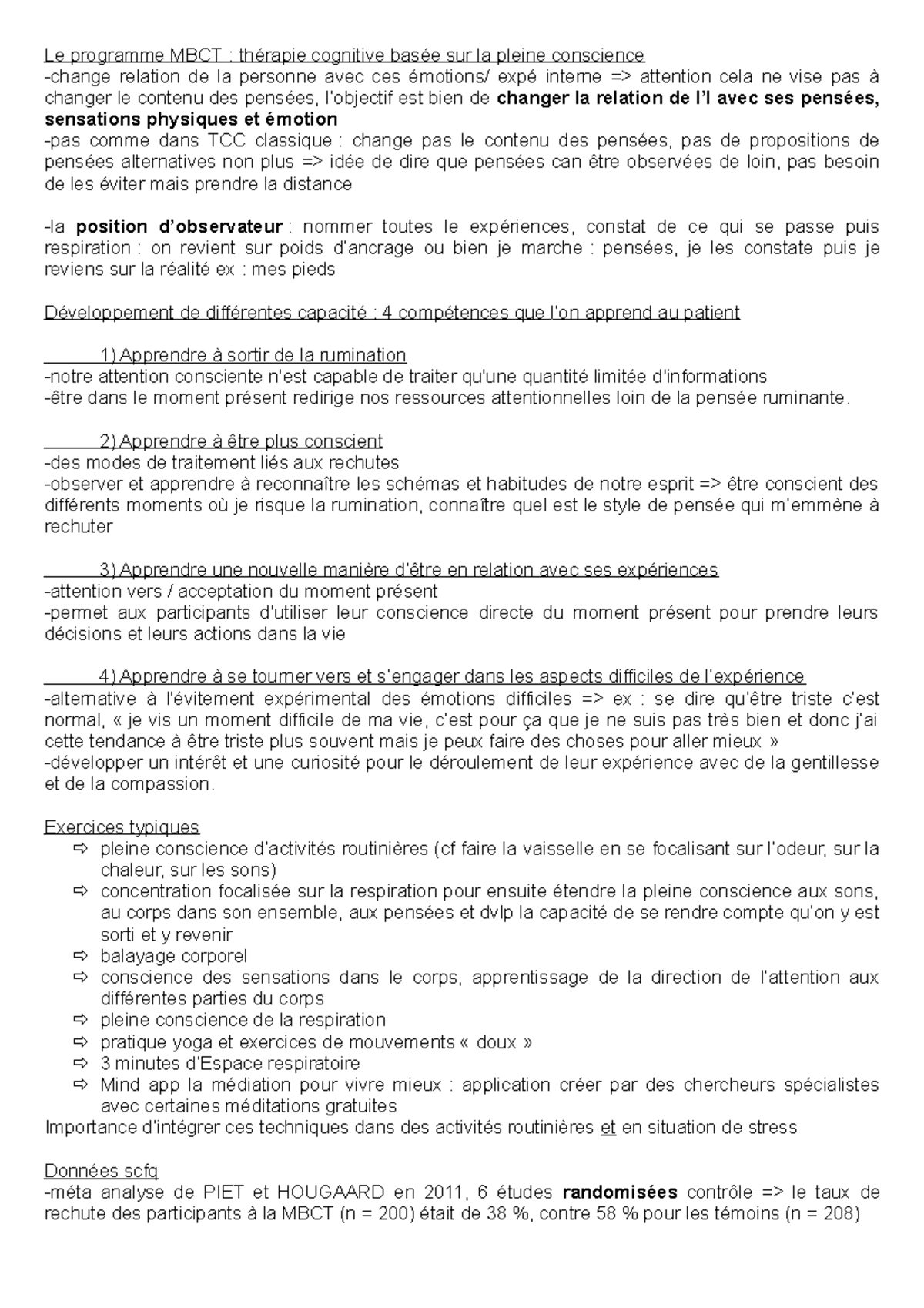 Le programme MBCT - Apprendre à être plus conscient -des modes de ...