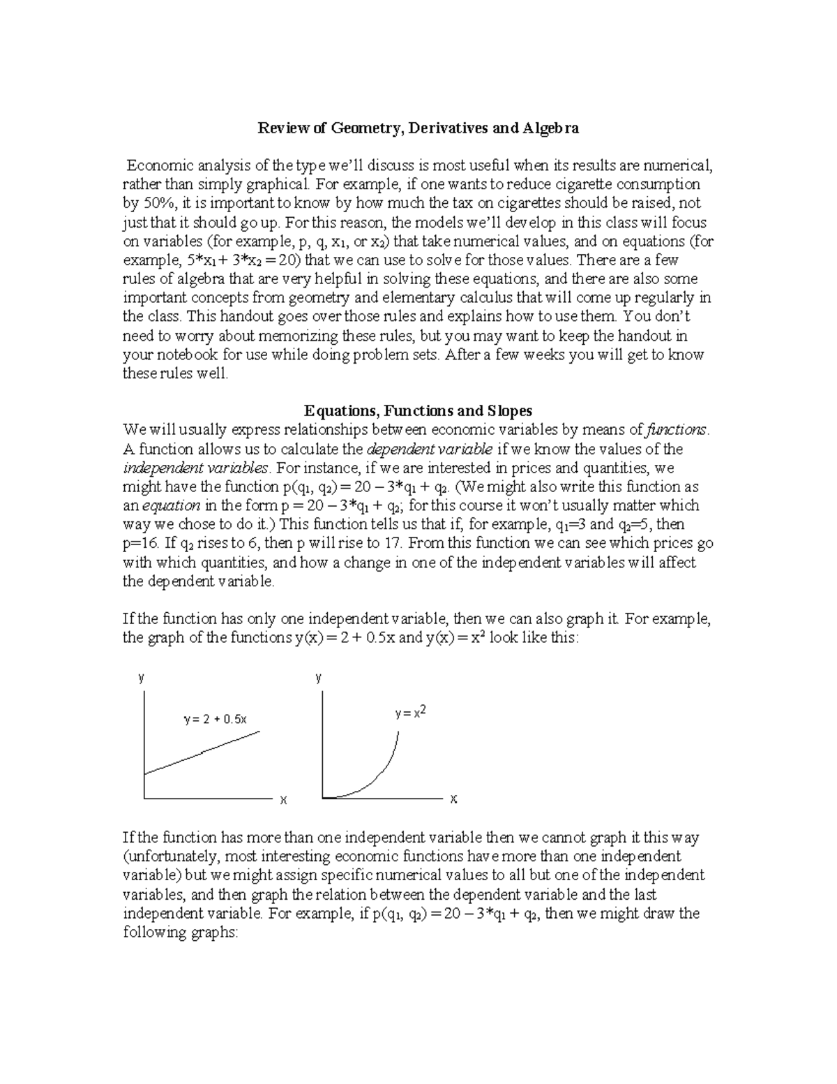 Alegebra & Calculus Review - Review of Geometry, Derivatives and ...