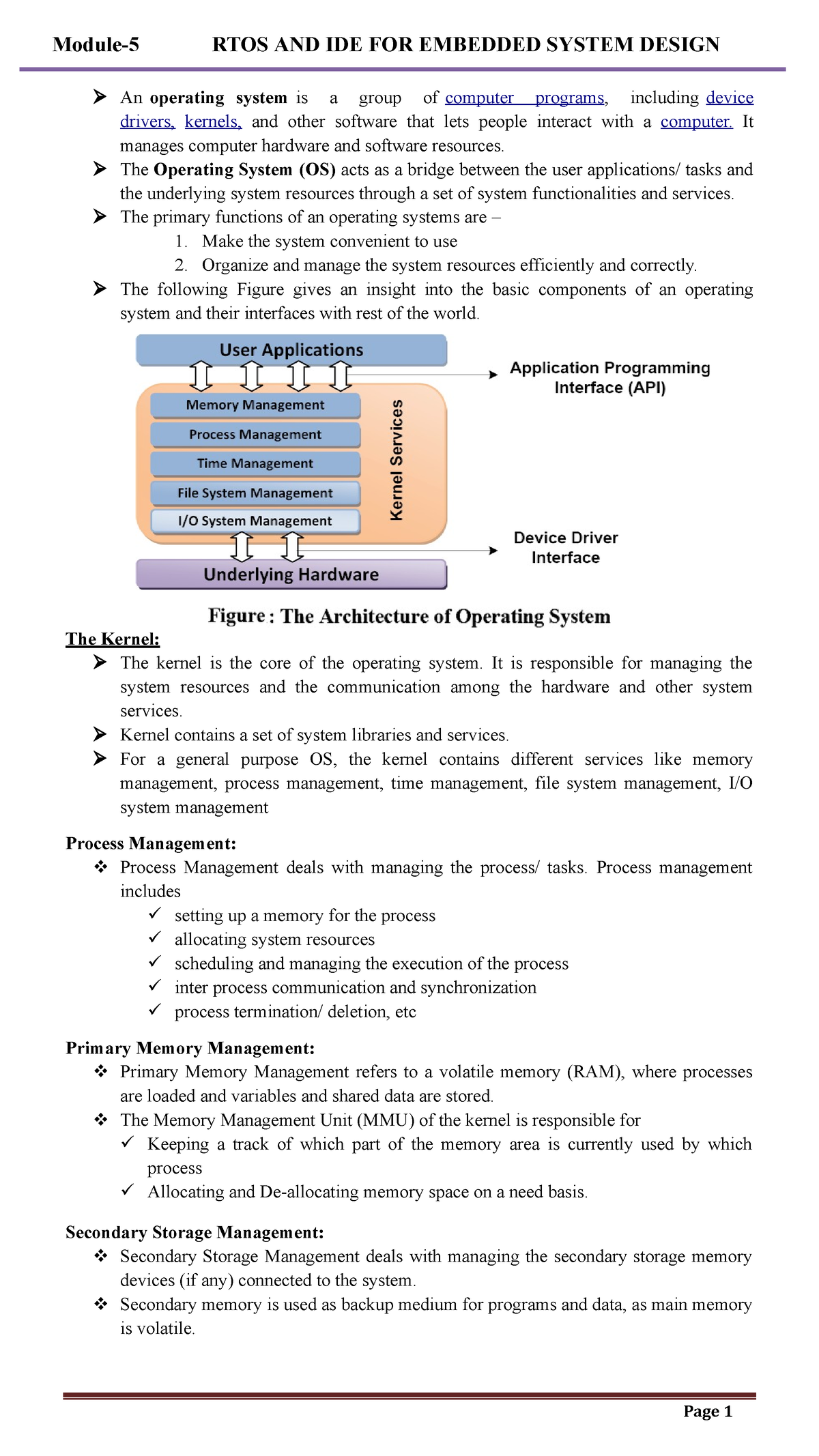 MCES Mod-5 Notes - Module-5 RTOS AND IDE FOR EMBEDDED SYSTEM DESIGN An ...