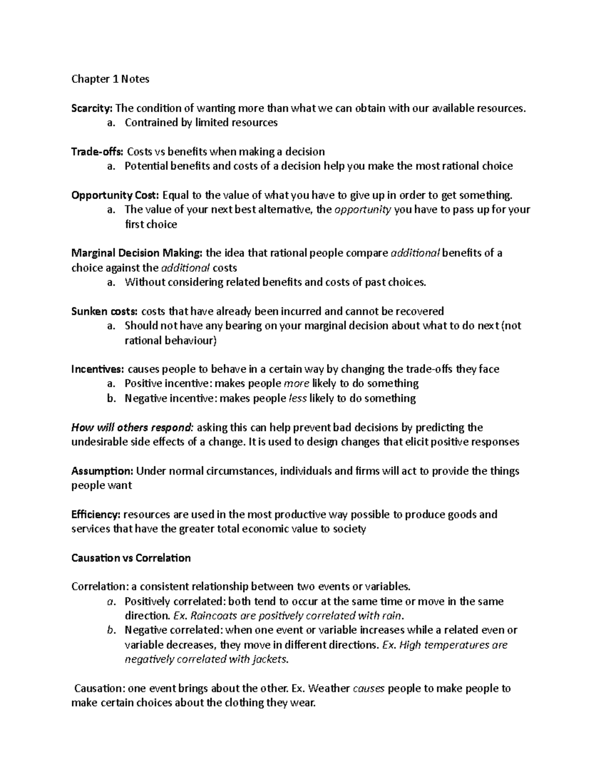 Chapter 1 Notes - Summary Economics - Microeconomics (University of ...