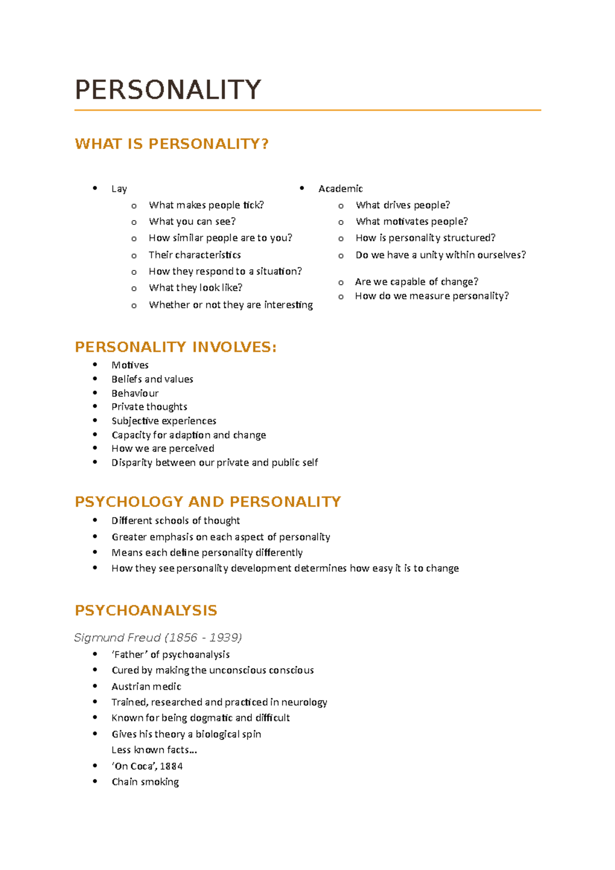 Personality Week 8 - Lecture notes 8 - PSYC122 - UOW - Studocu