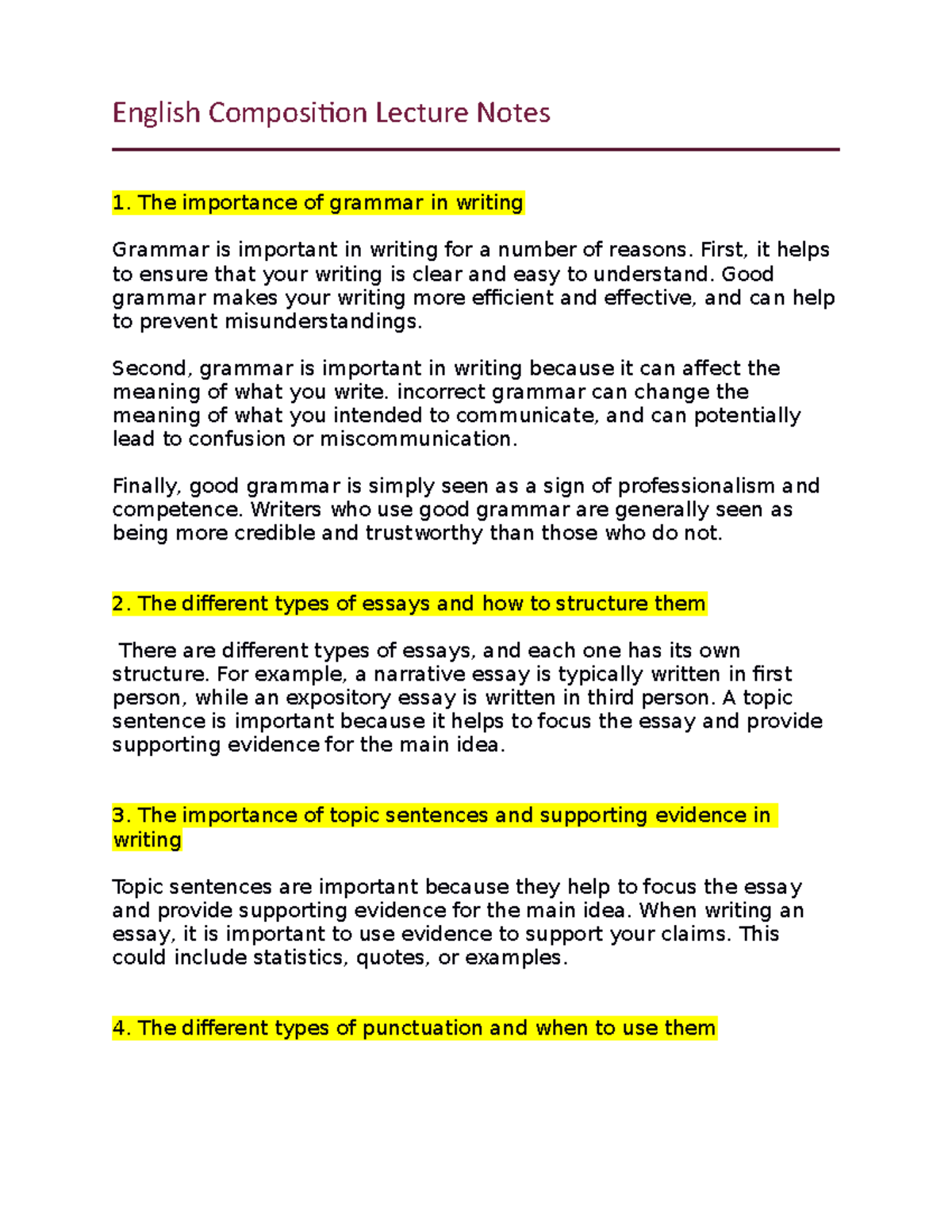 English Lecture Notes - English Composition Lecture Notes The ...