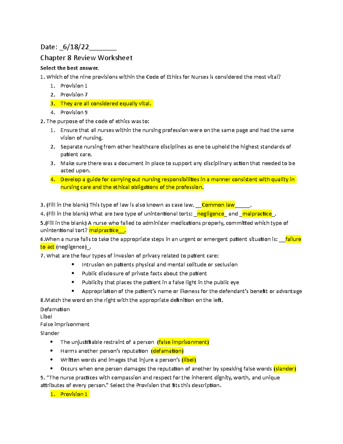 Ethics Ch. 8 Worksheets - Date: 6/18/22______ Chapter 8 Review ...