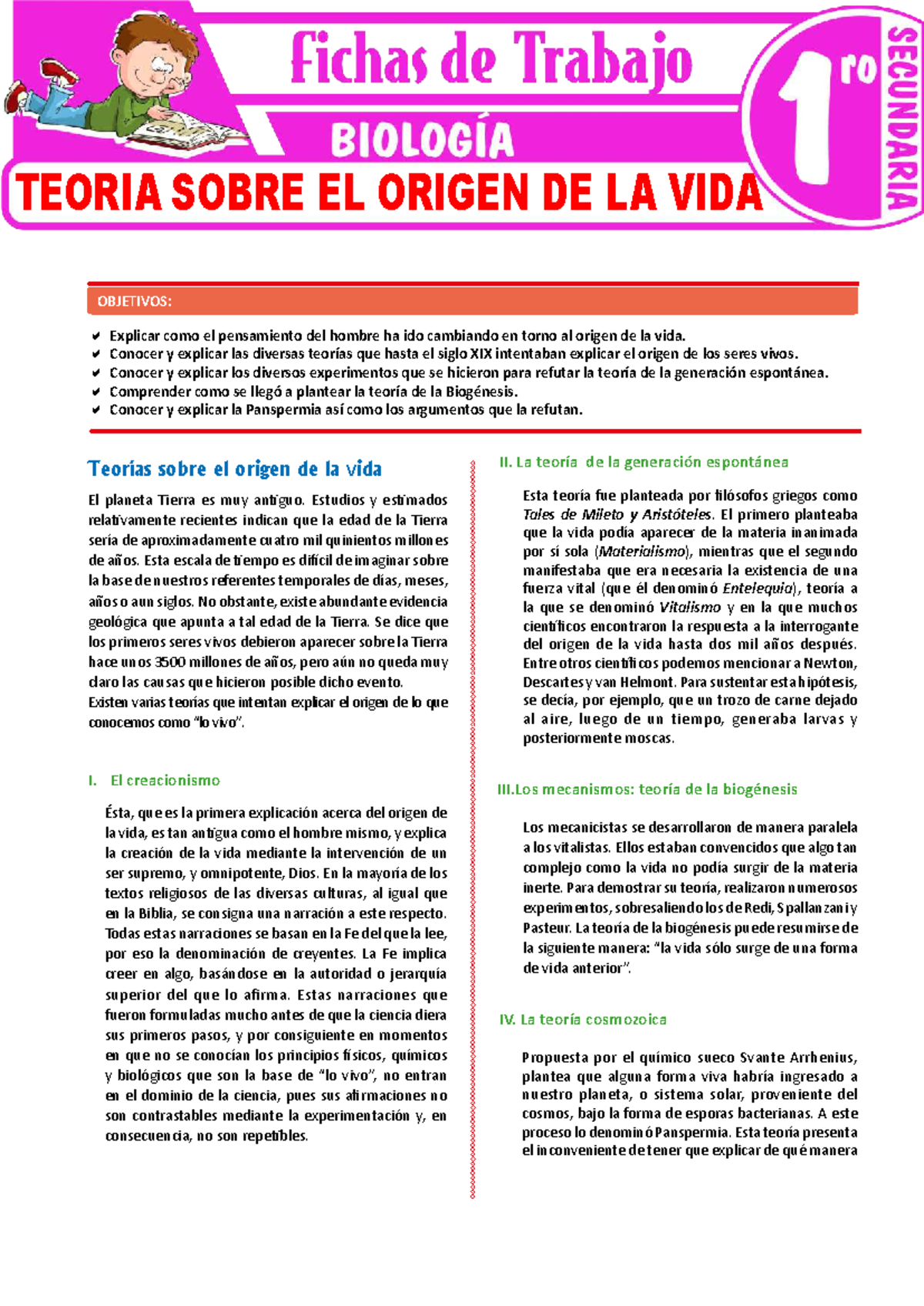Teoria sobre el origen de la vida para Primer Grado de Secundaria ...