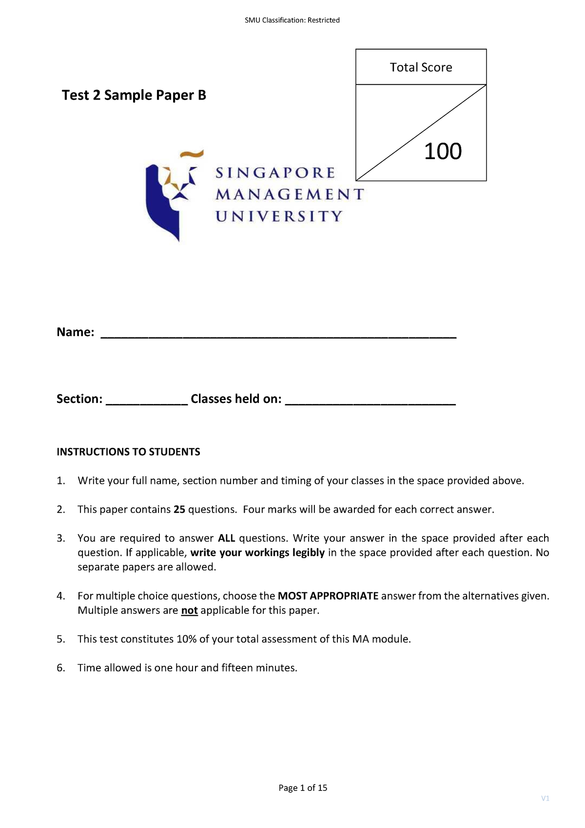 2B Test 2 Sample Paper B-Qn-Aug 2022 - Page 1 Of 15 Total Score Test 2 ...