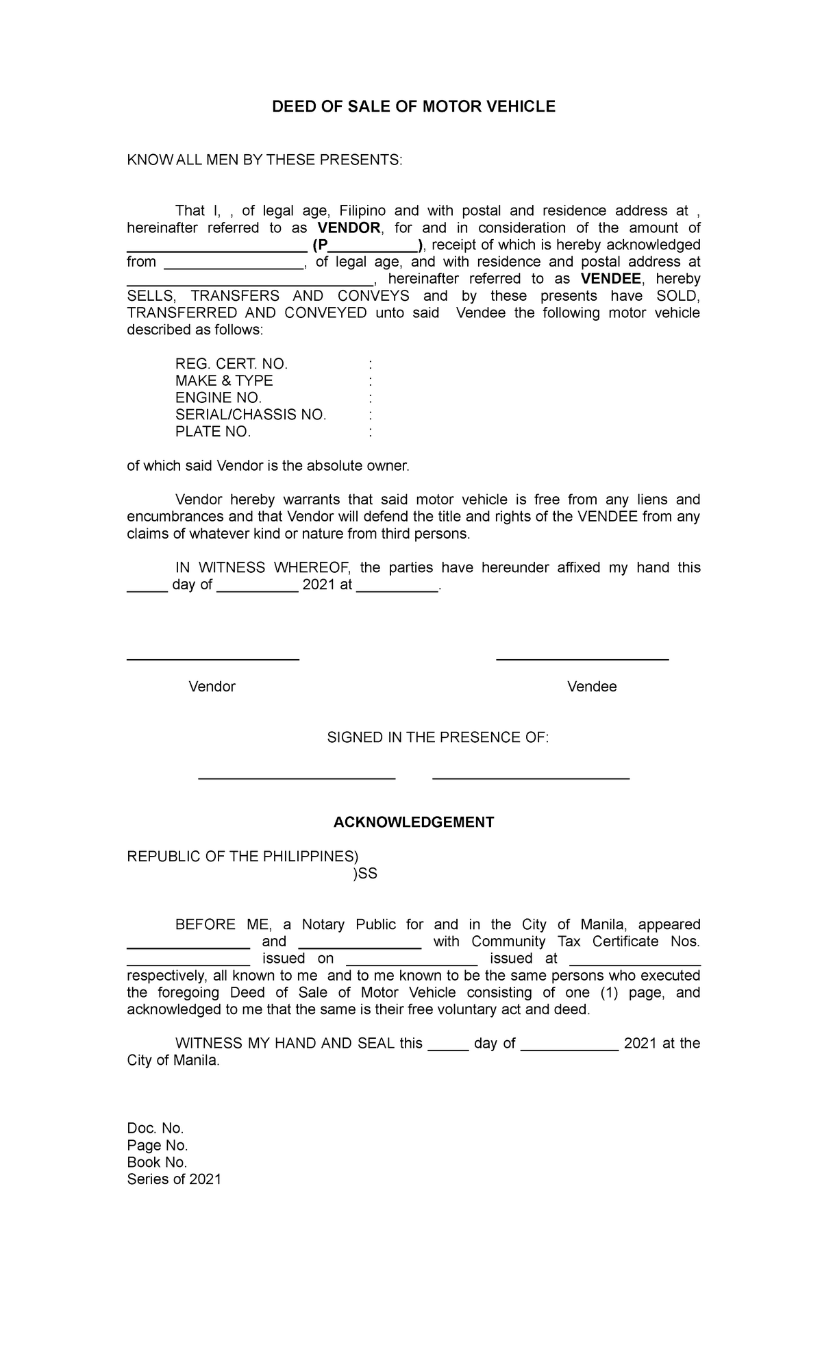 DEED OF SALE MOTOR VEHICLE FORMAT FILESishare Sale Deed For