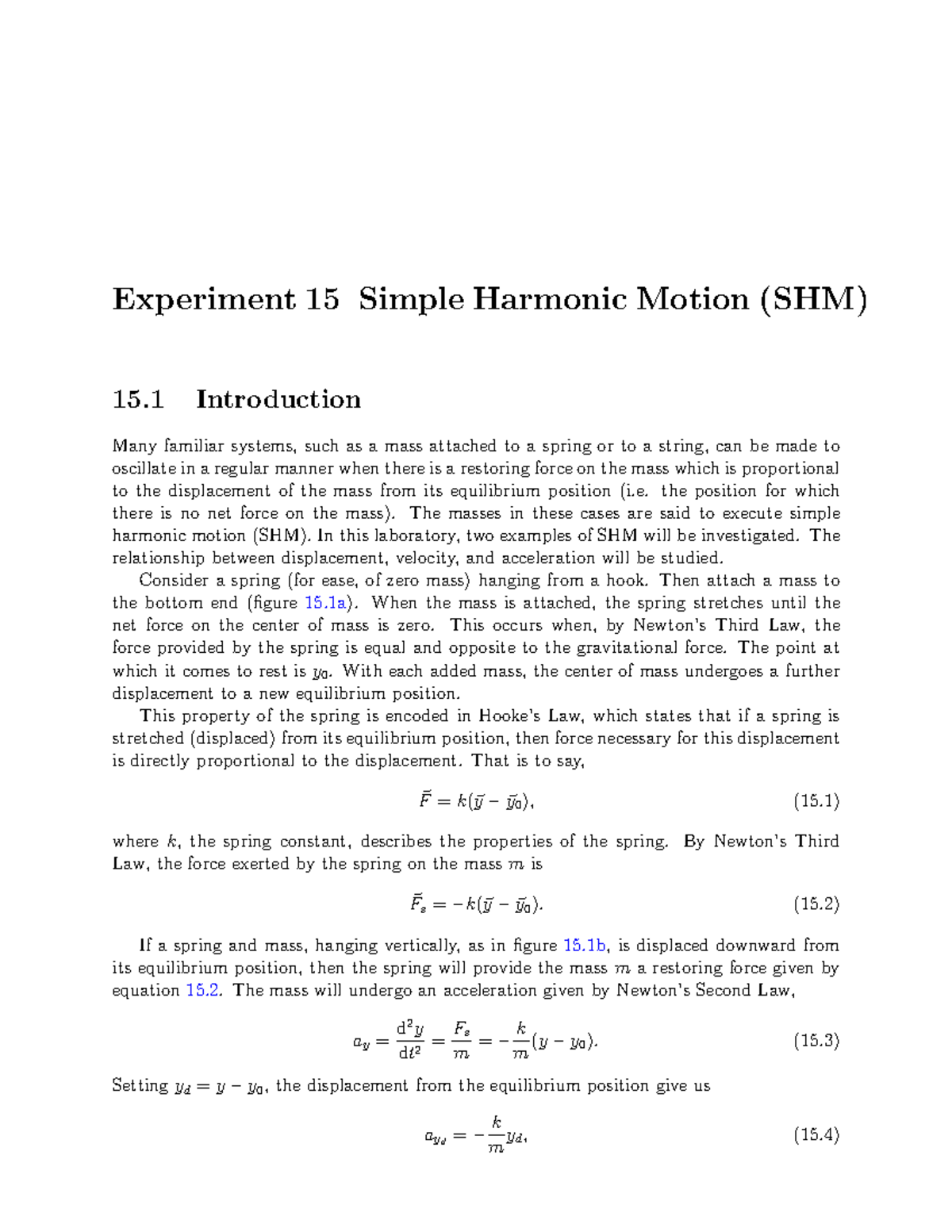 Experiment Fifteen - Experiment 15 Simple Harmonic Motion (SHM) 15 ...