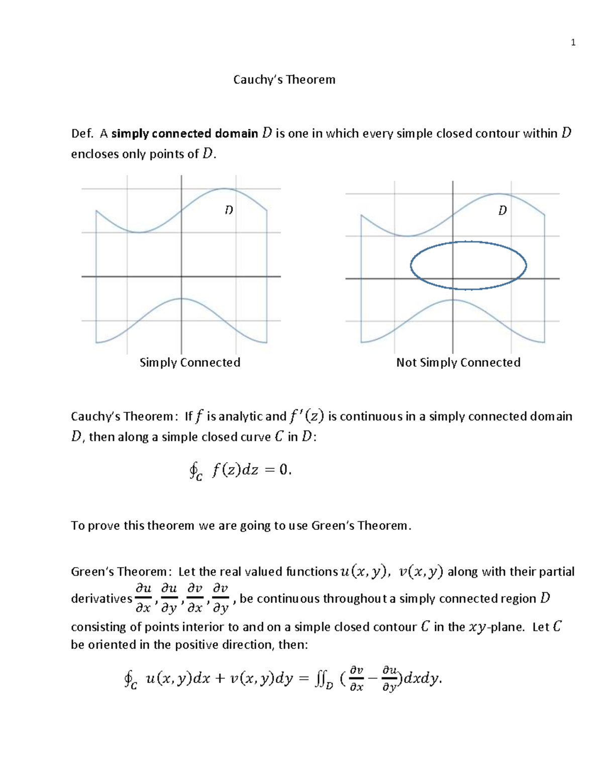 Cauchy - Complex Analysis - Cauchy’s Theorem Def. A simply connected ...