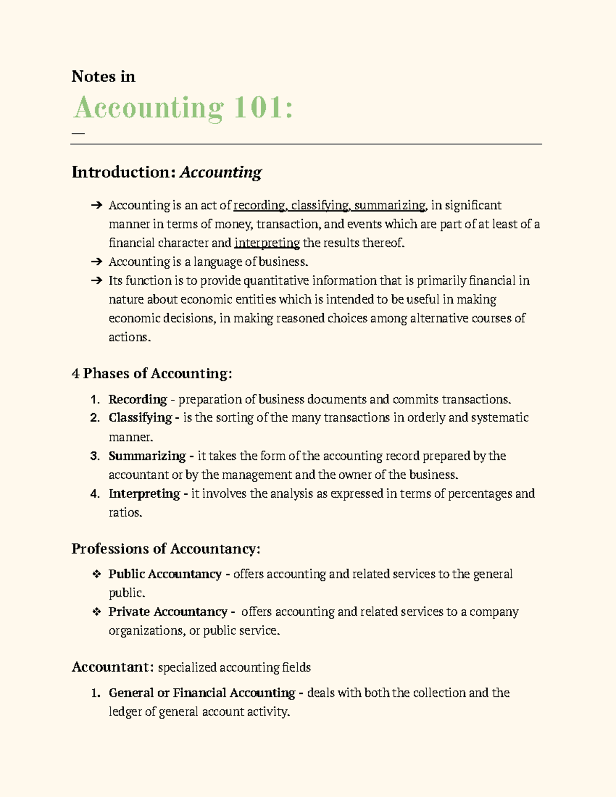 Notes in Accounting 101 - Notes in Accounting 101: Introduction ...