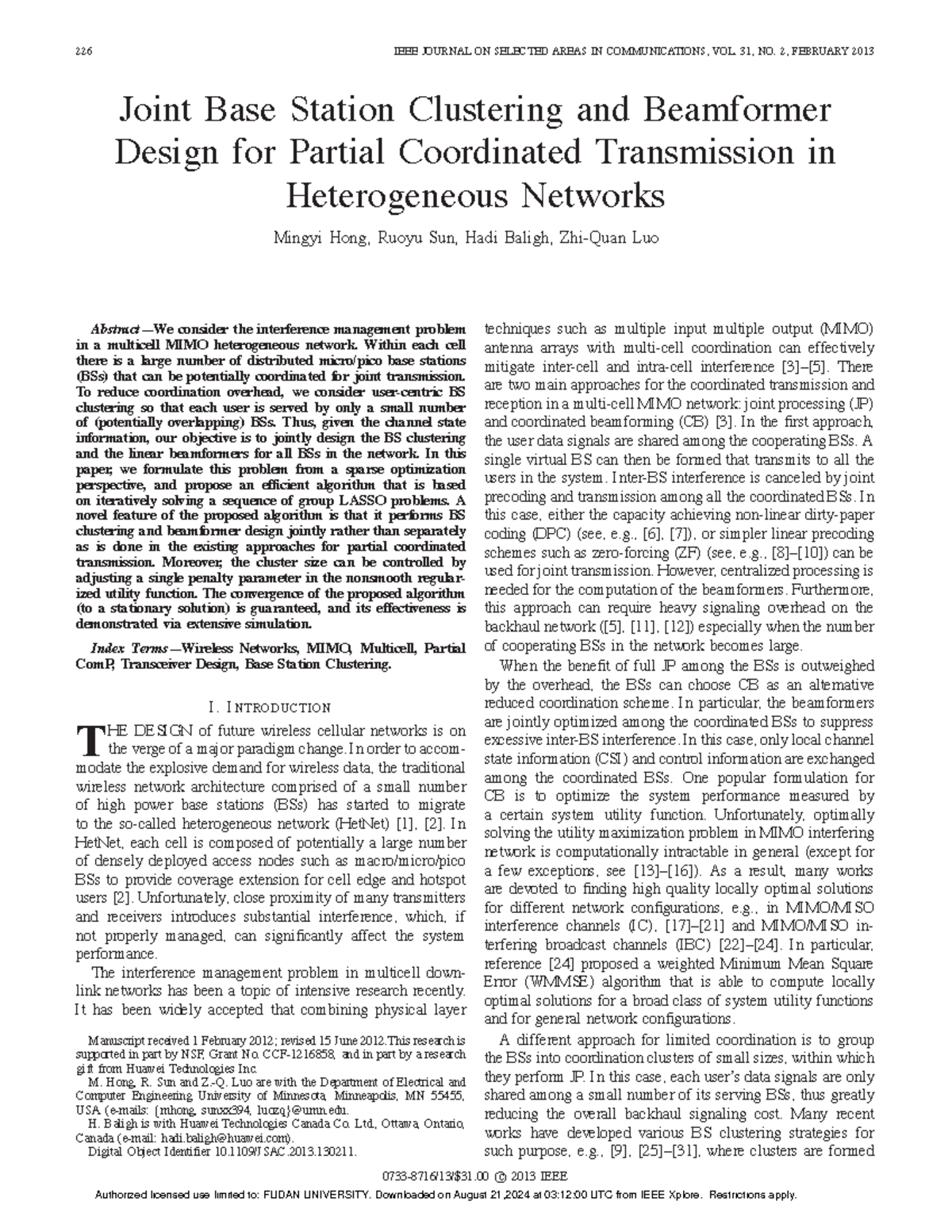Joint Base Station Clustering and Beamformer Design for Partial ...