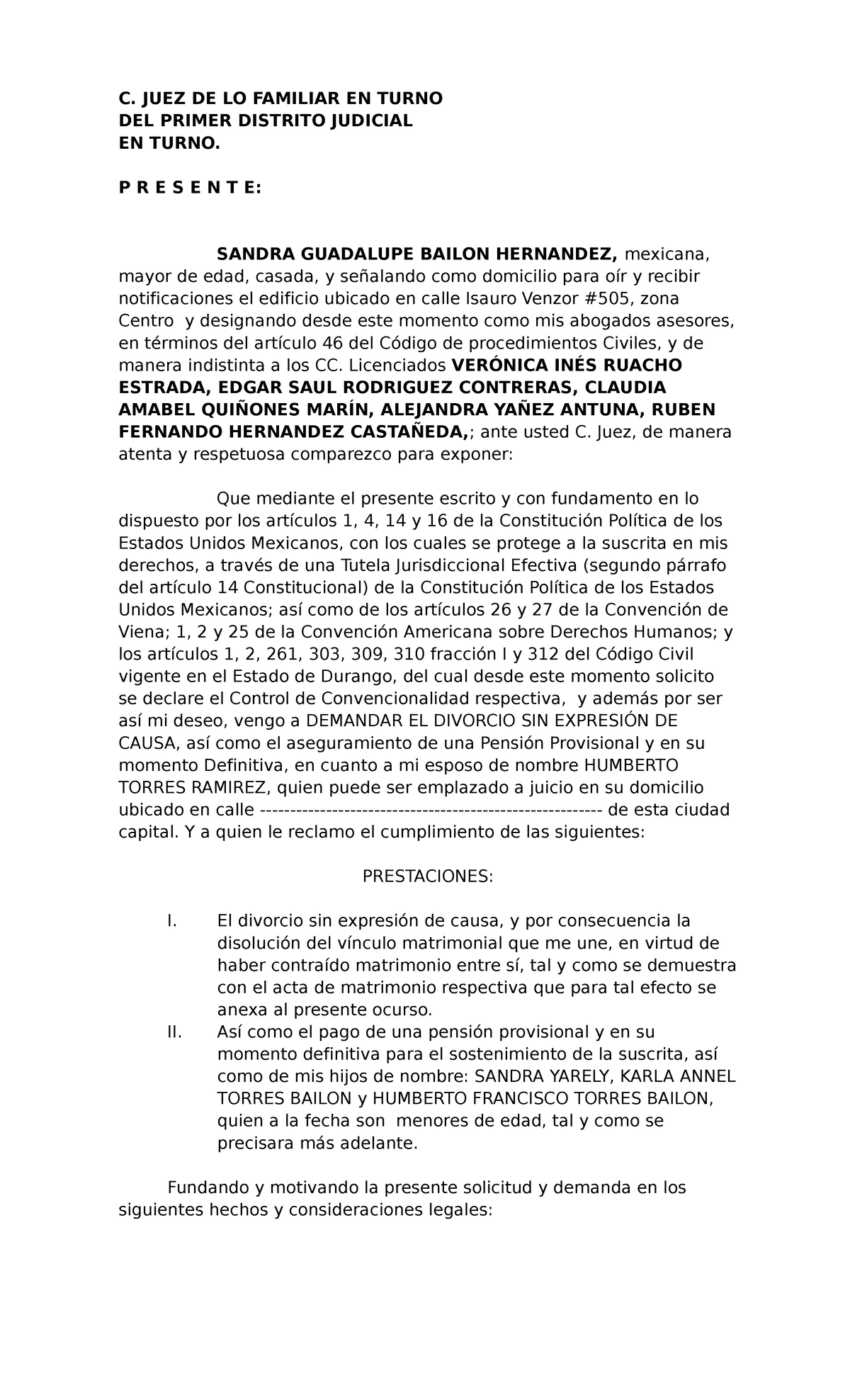 Demanda Divorcio Incausado - C. JUEZ DE LO FAMILIAR EN TURNO DEL PRIMER ...