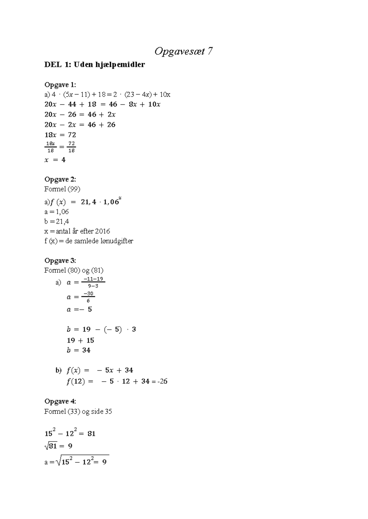 Opgavesæt 7 - Matematik Aflevering - Træning Til Prøve - Opgavesæt 7 ...