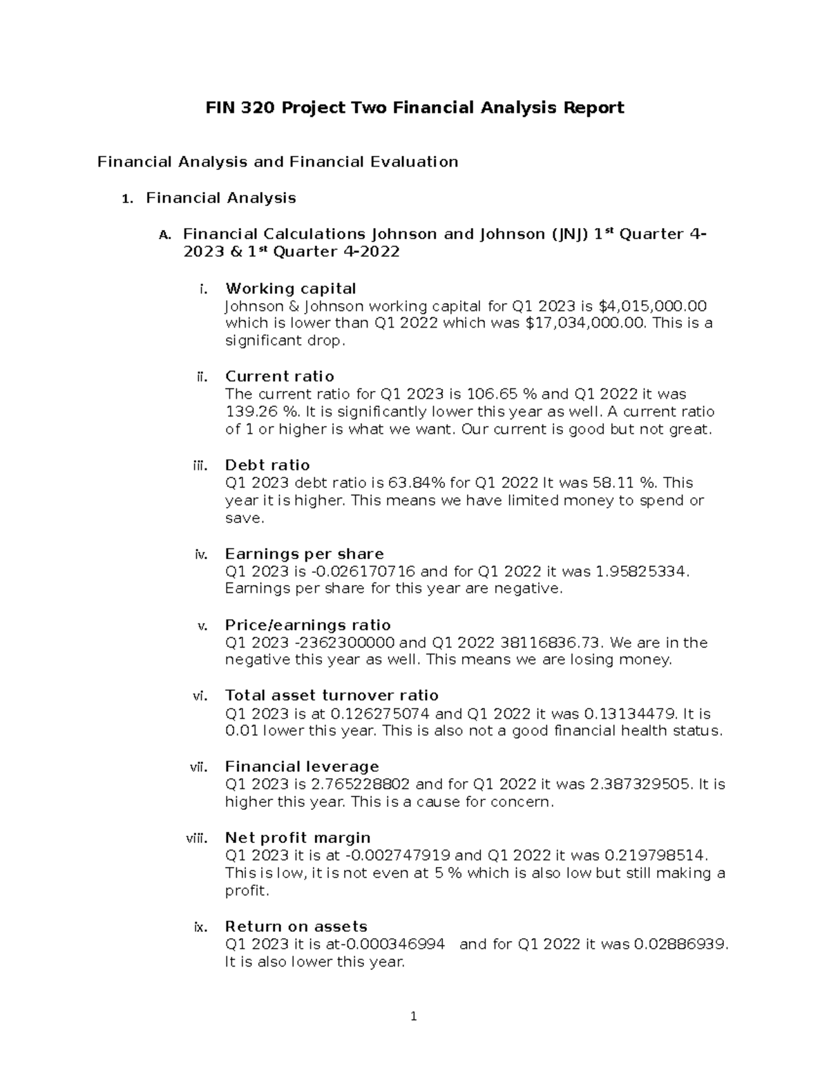 FIN 320 Project Two Financial Analysis Report - FIN320 - SNHU - Studocu