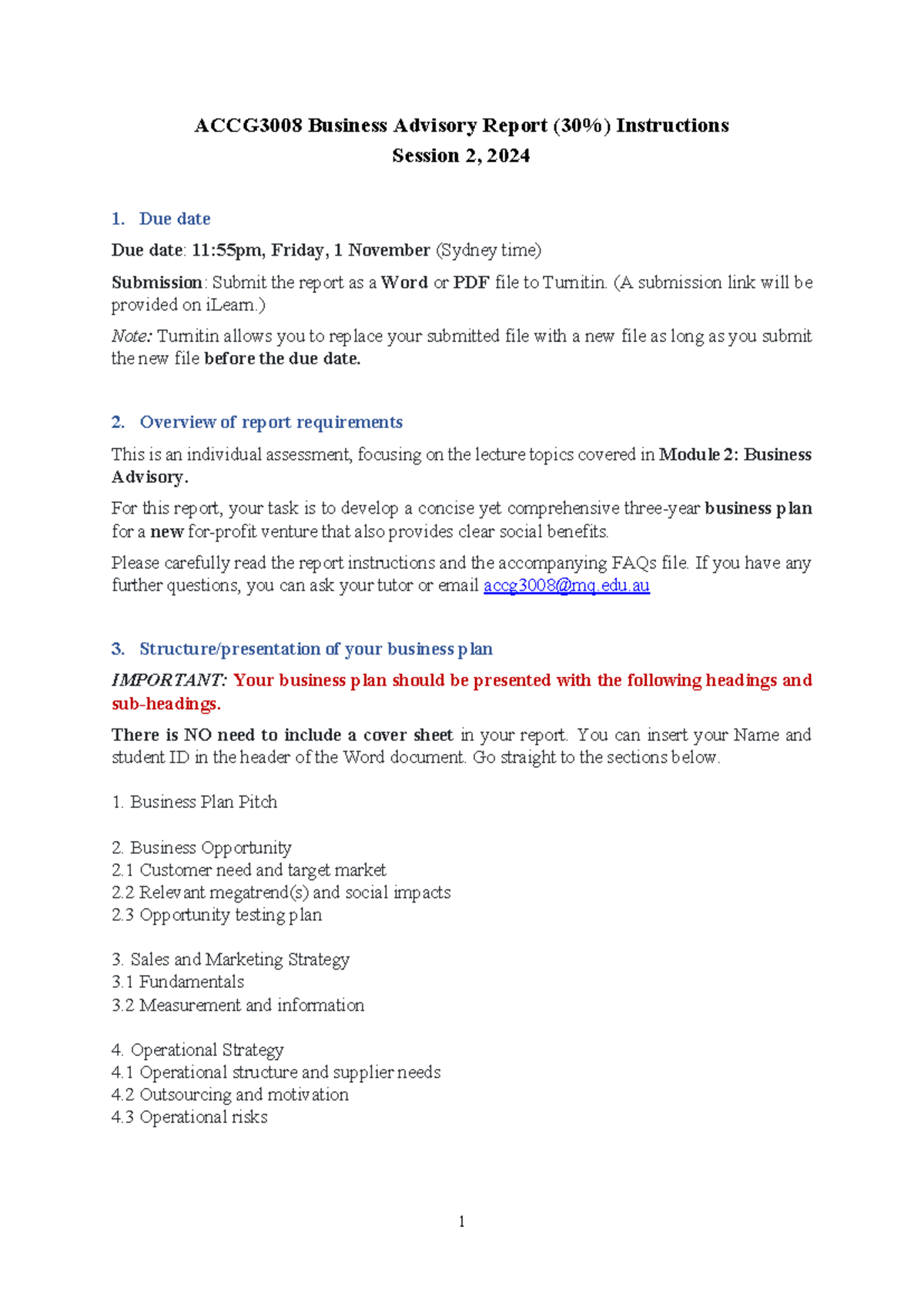 2024S2 ACCG3008 Business Advisory Report Instructions - ACCG3008 ...