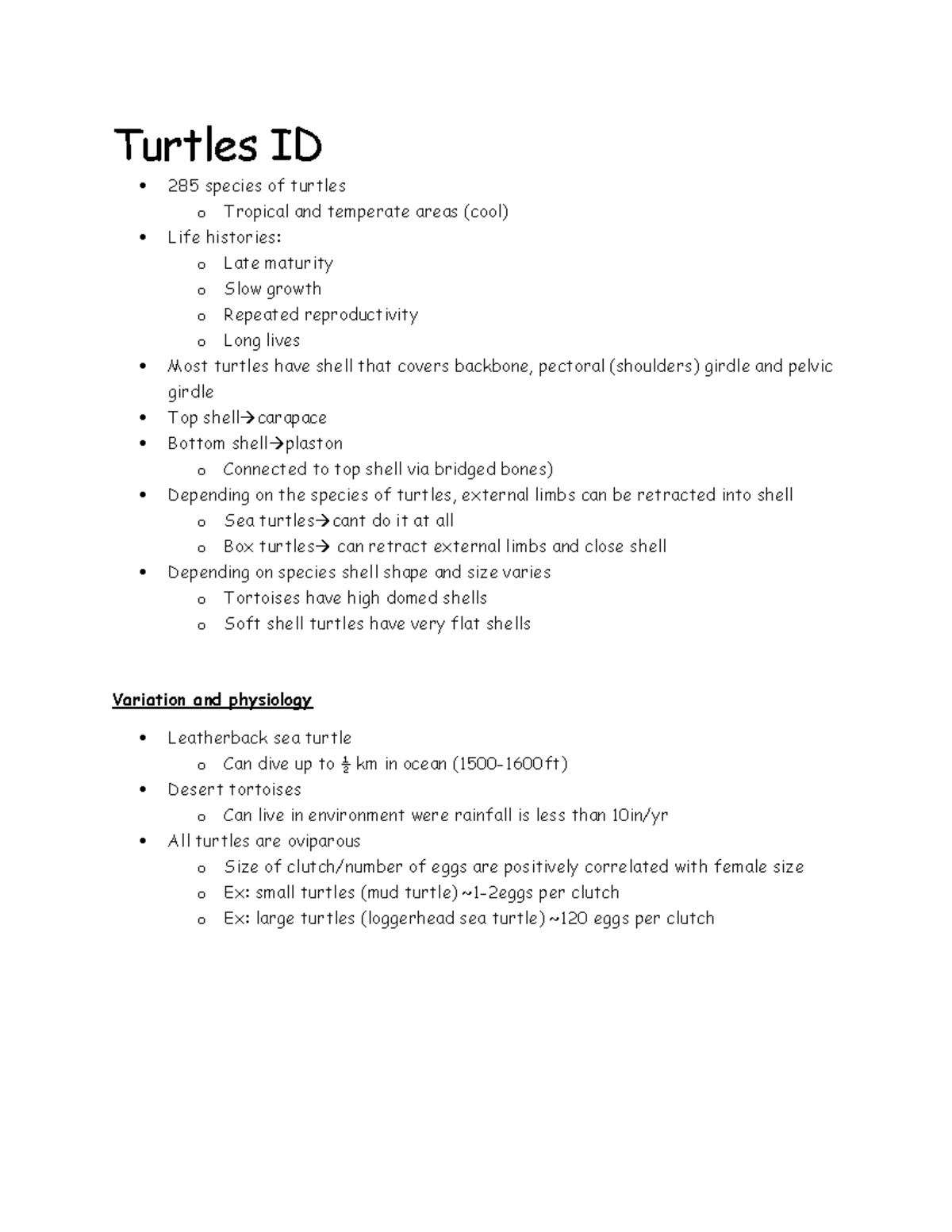 Turtles ID Turtles ID 285 species of turtles o Tropical and temperate