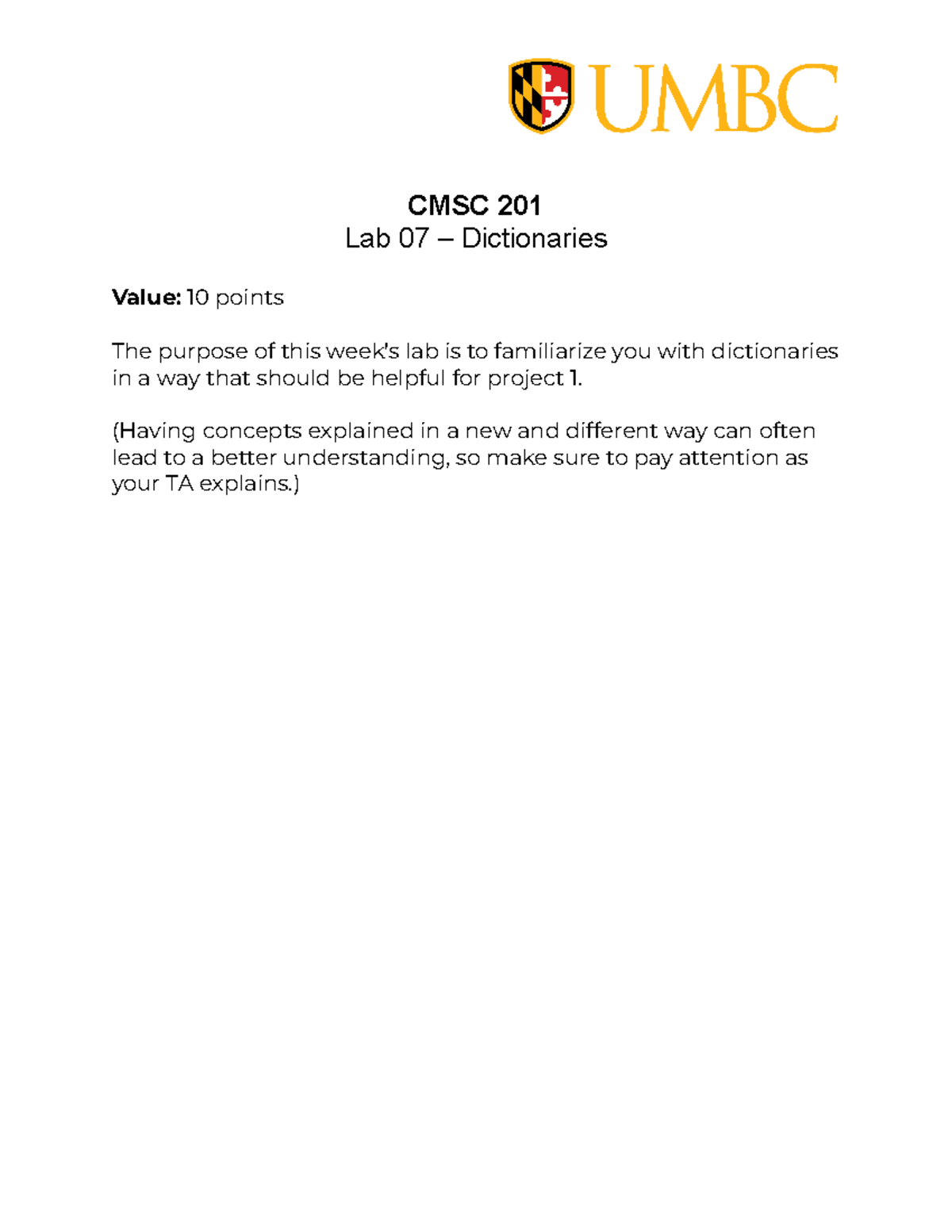 CMSC 201 - Lab 07 - Dictionaries (fall23) - CMSC 201 Lab 07 ...