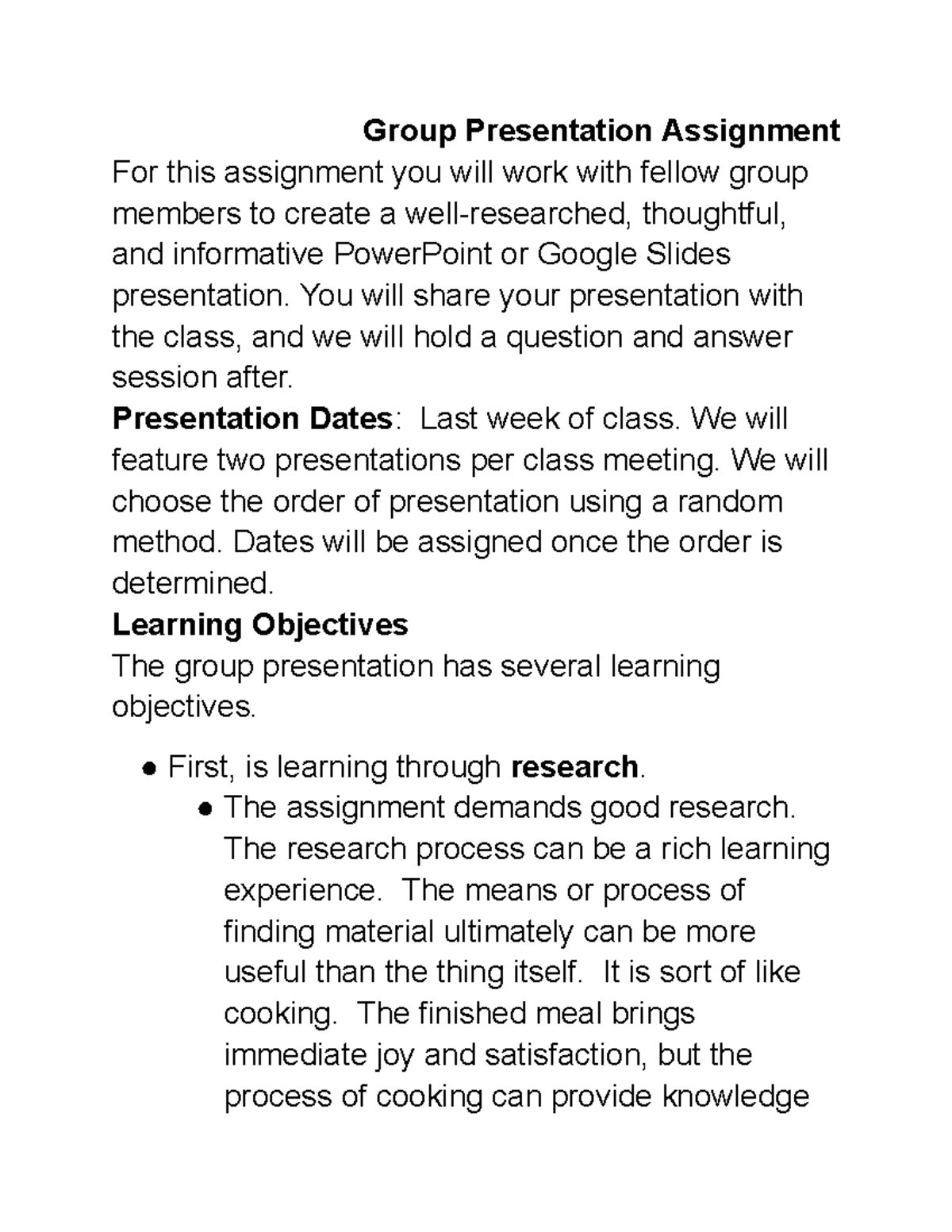 group presentation assignment transcript