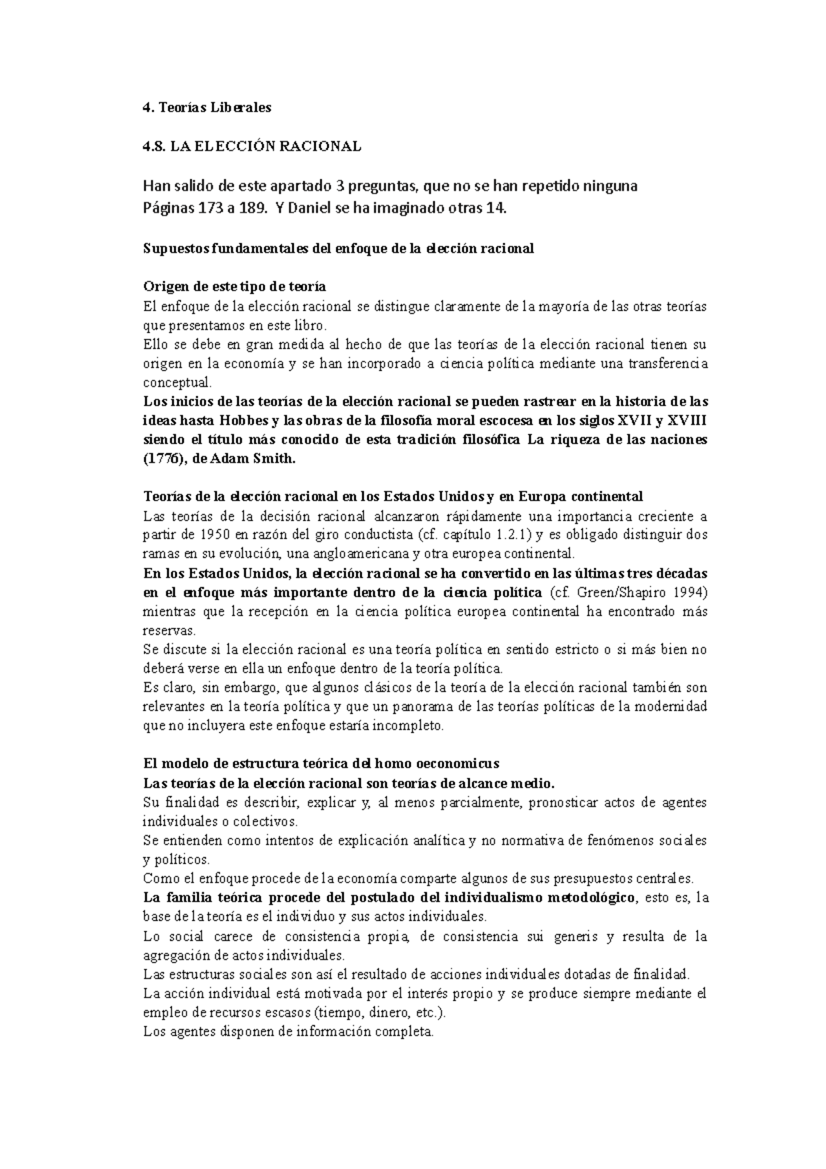 Tema  La elección racional - Teorías Liberales LA ELECCIÓN RACIONAL Han  salido de este apartado 3 - Studocu