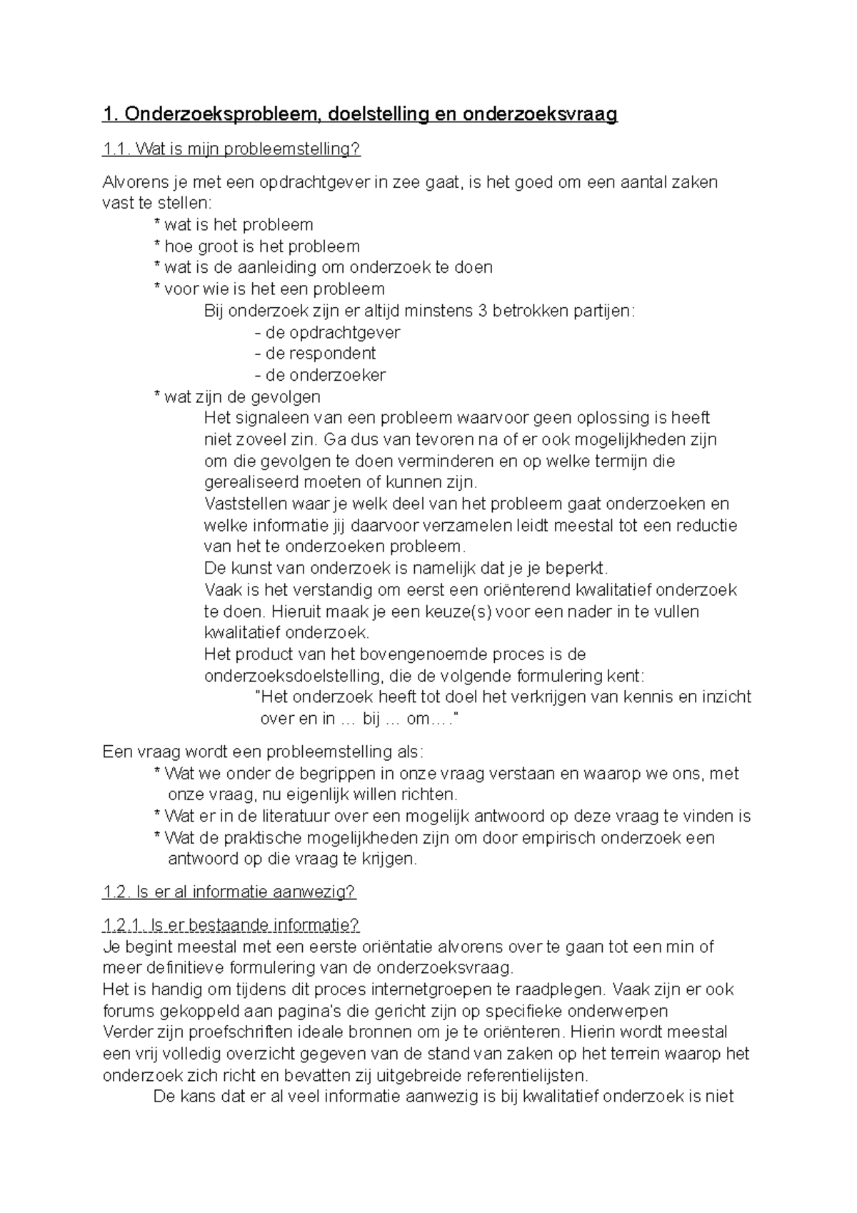 Samenvatting Basisboek Kwalitatief Onderzoek - 1. Onderzoeksprobleem ...