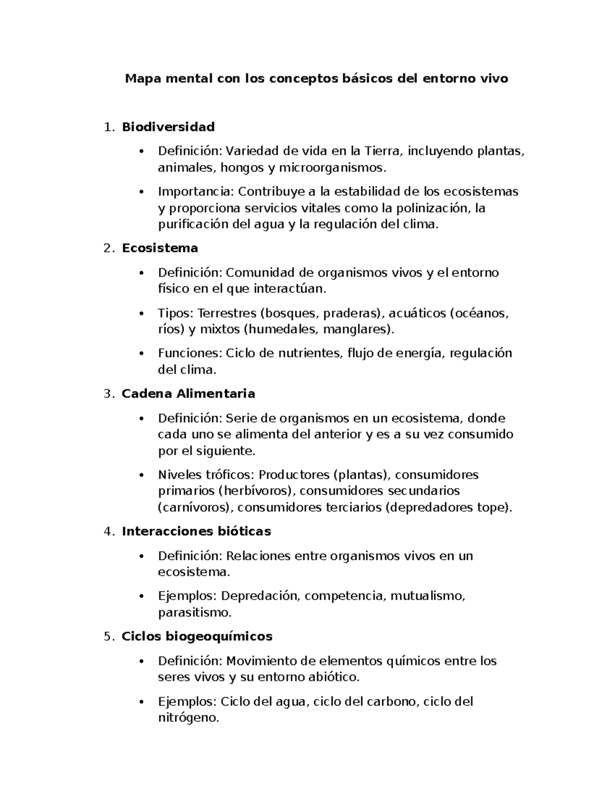 Mapa mental con los conceptos básicos del entorno vivo - Biodiversidad ...