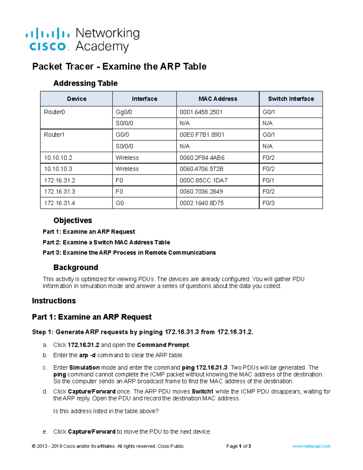 9.2.9 Packet Tracer - Examine the ARP Table - Packet Tracer - Examine ...