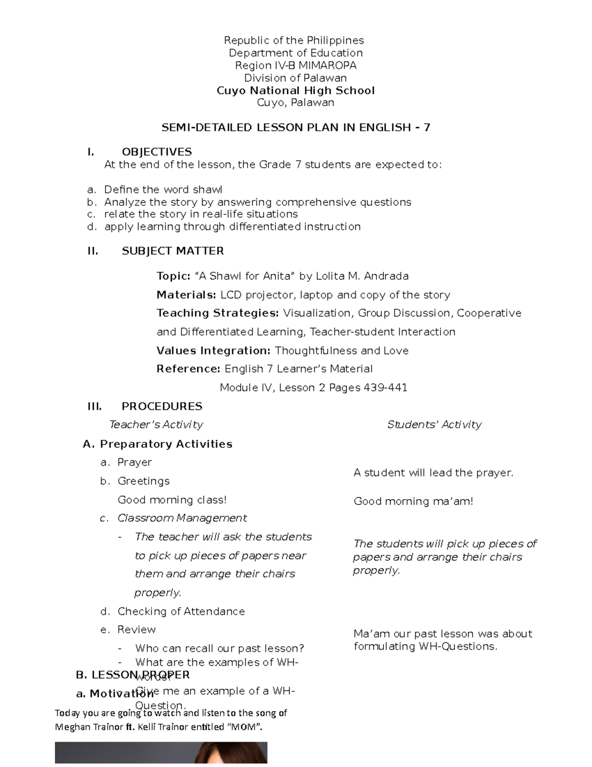 446418604 SEMI Detailed Lesson PLAN IN English 7 Q4 docx - Republic of ...
