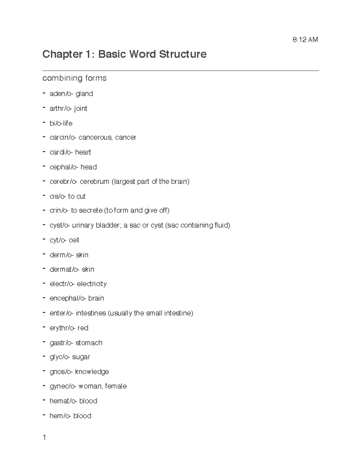 Class 1 - chapter 1 key terms- memorize for exams - 8:12 AM Chapter 1 ...