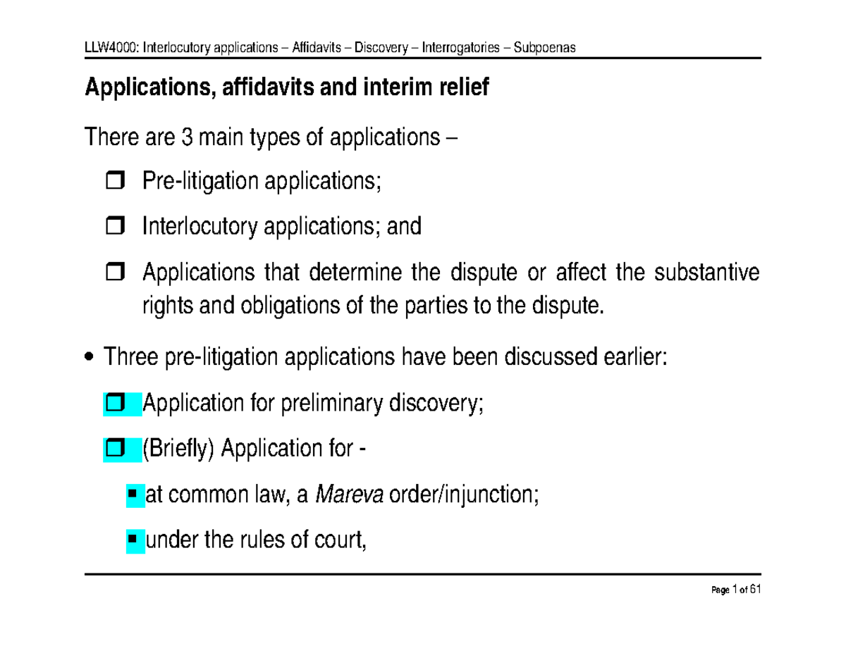 Class 7 Interlocutory Applications Affidavits Discovery Interrogatories Subpoenas Appl 5728