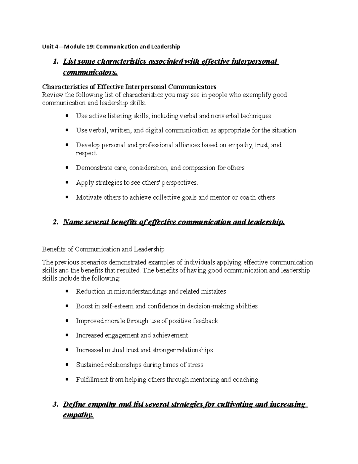 4 19 - Introduction to Communication and Leadership, unit 4 module 19 ...