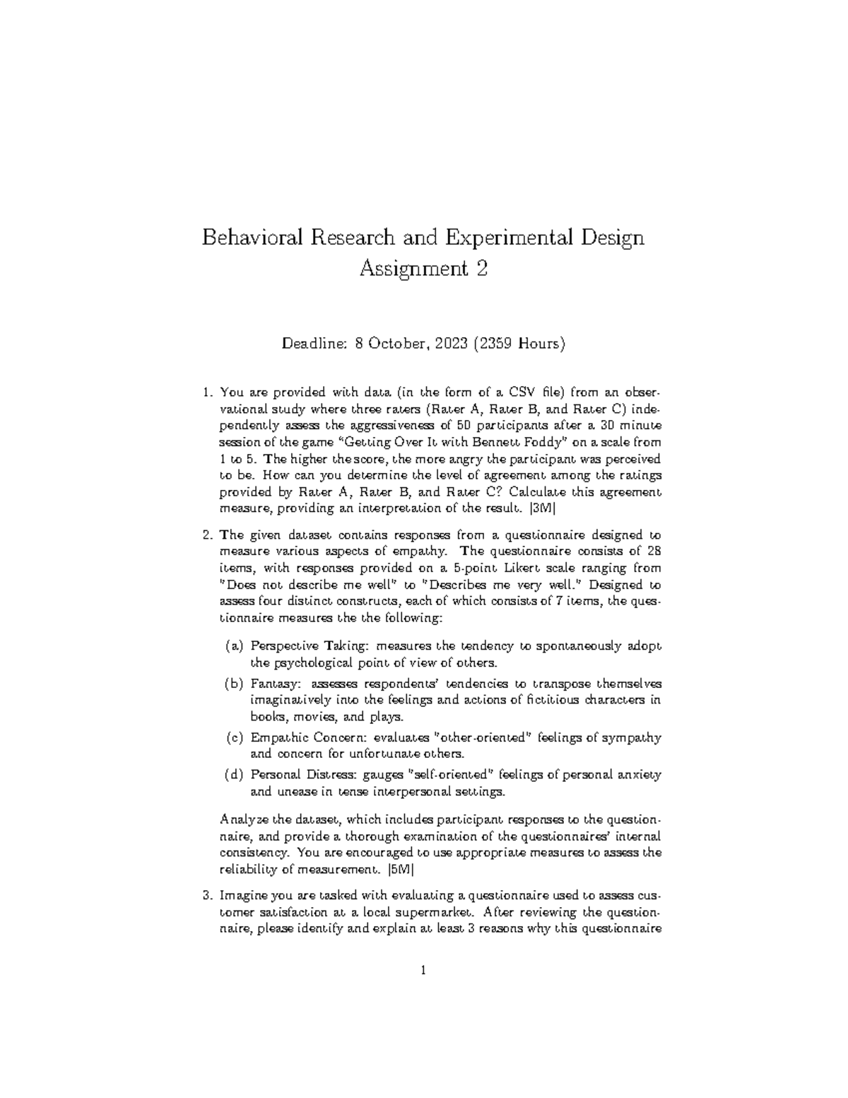 BRED assignment 2 (1) - Behavioral Research and Experimental Design ...